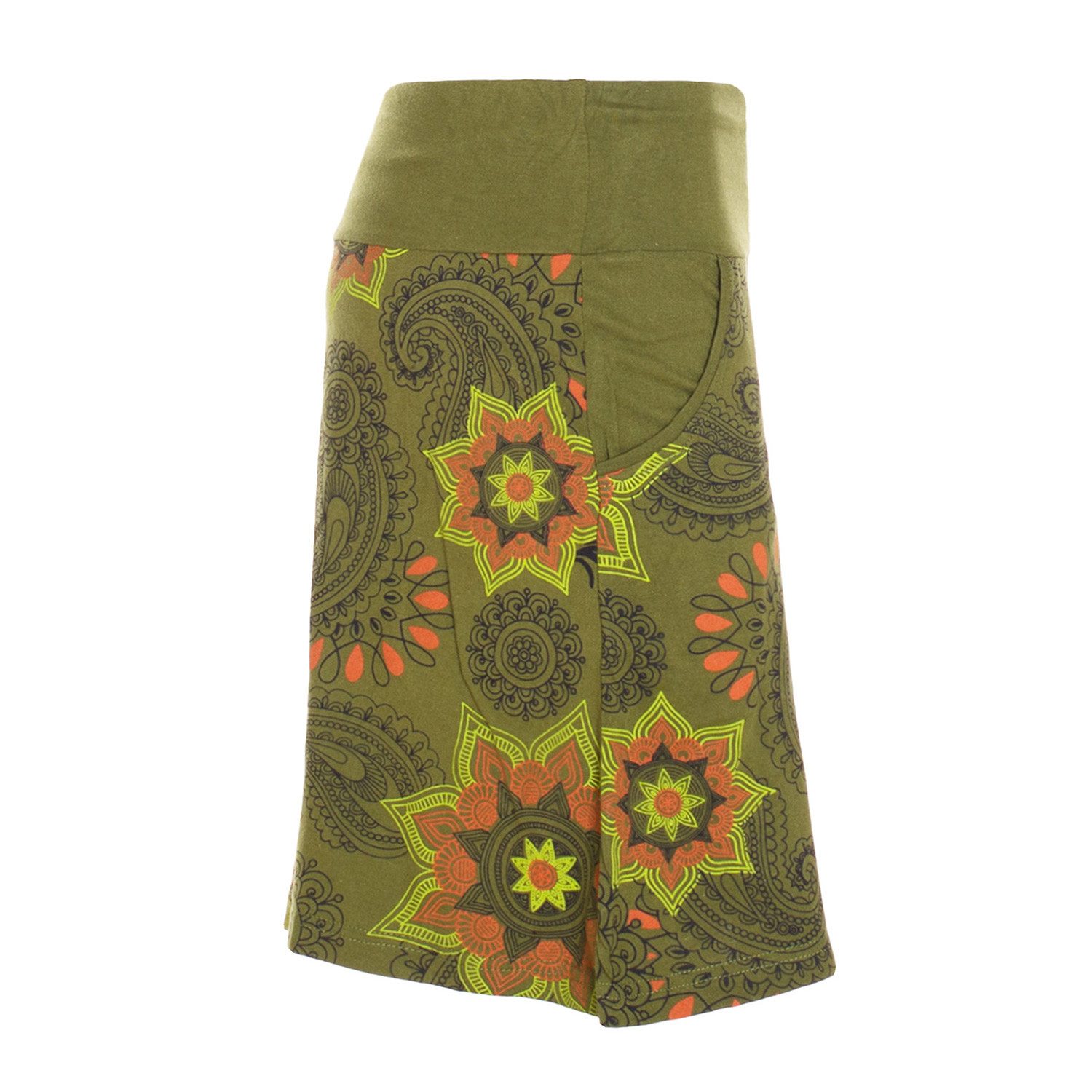 Vishes Minirock Damen Mini-Rock Baumwolle Blumen-Muster Drawstring-Bund mit Taschen Alternative Bekleidung, Ethno, Hippie, Retro Style