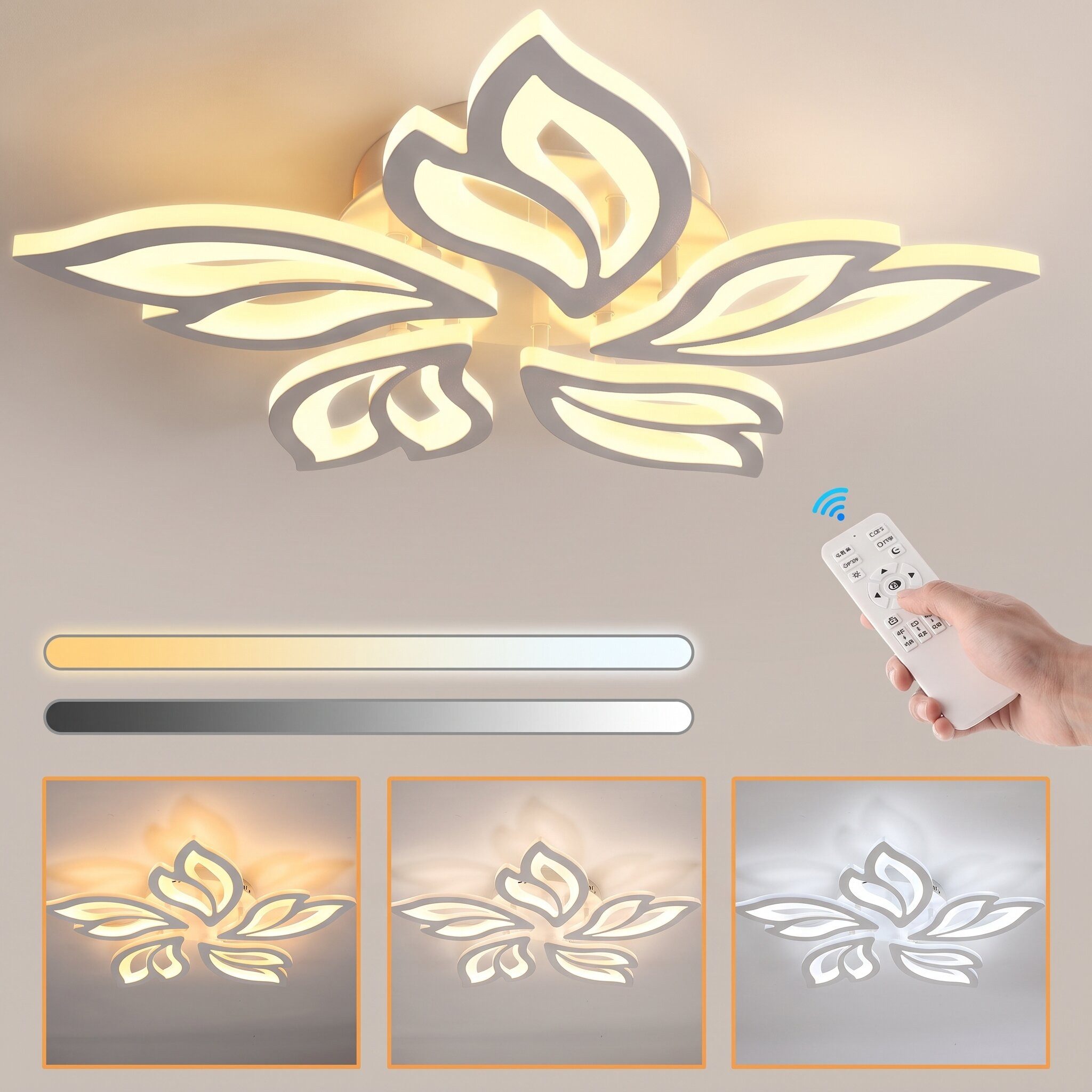 LETGOSPT Deckenleuchte Moderne LED Deckenleuchte Dimmbar Fernbedienung, Blumenförmiges Design, LED fest integriert, Kaltweiß, Naturweiß, Warmweiß, Schlafzimmer Deckenlampe, Deckenleuchte Esstisch Schlafzimmerlampe