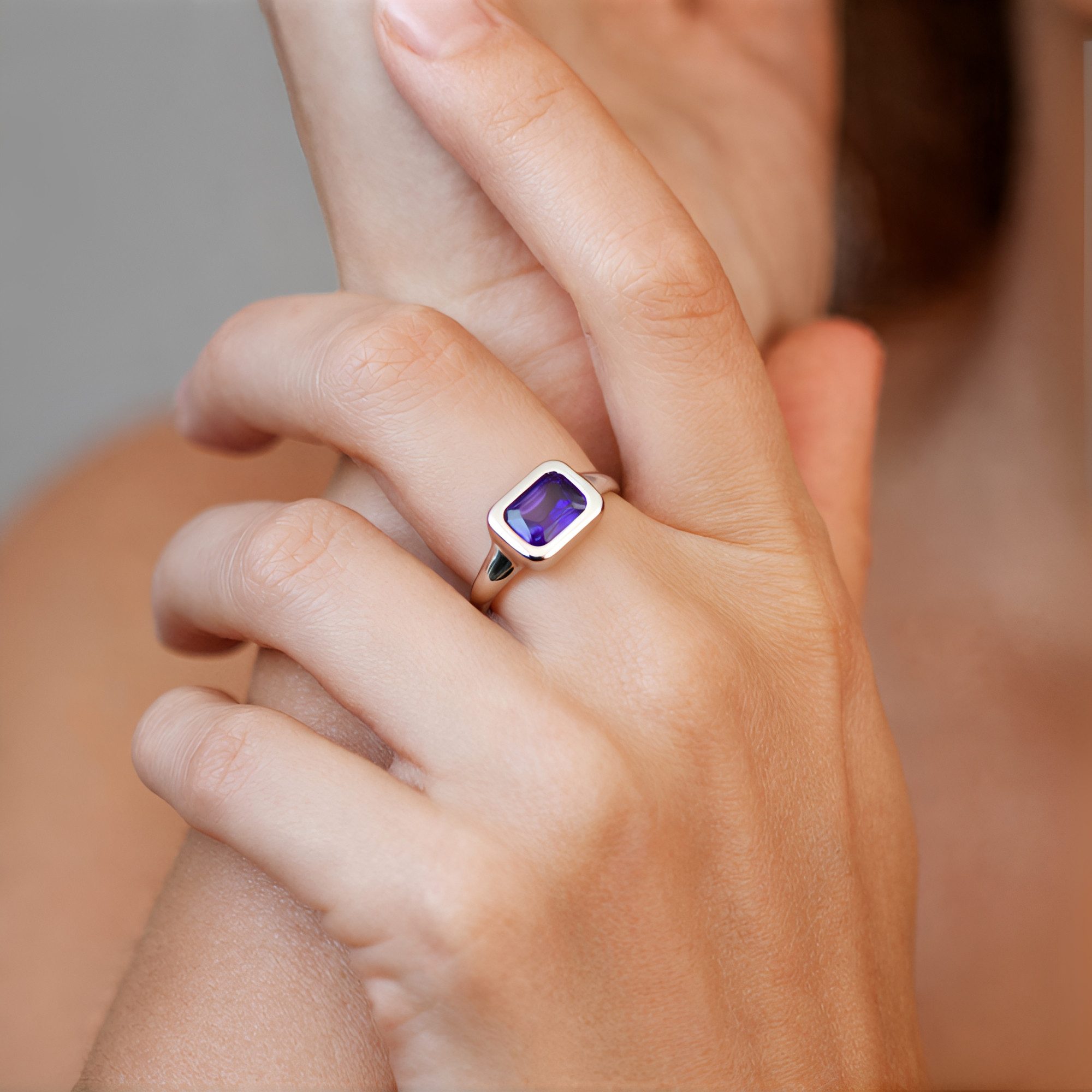 Cavill Solitärring Cavill Ring 0,79 ct Amethyst Sterlingsilber Platin-Überzug (1-tlg)