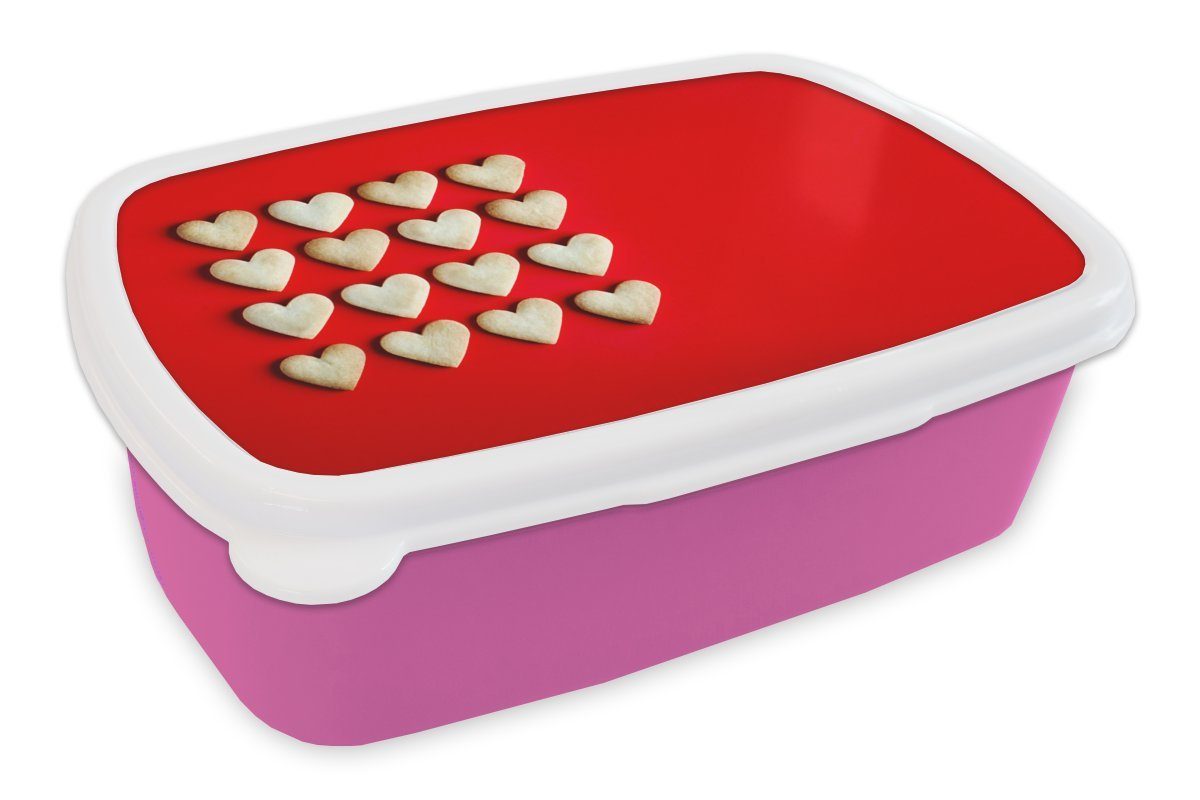 Kekse, Snackbox, rosa Kunststoff Kunststoff, (2-tlg), MuchoWow Mädchen, Kinder, Brotdose Brotbox für Erwachsene, Lunchbox Herzförmige