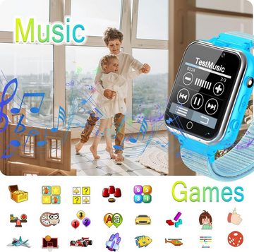 PTHTECHUS Smartwatch (1,44 Zoll, Android & iOS), Telefon Zwei Wege Gespräch SOS MP3 Spiel Wiedergab Kameras Sportuhr