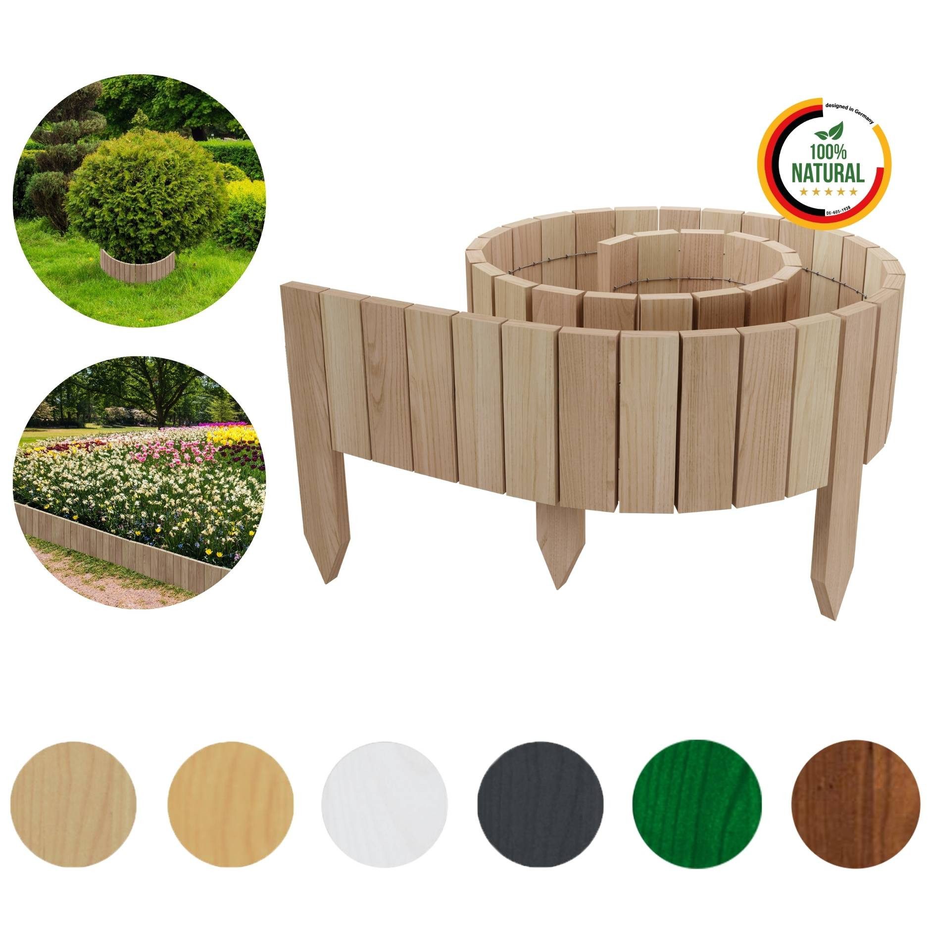 Floranica Palisade Beeteinfassung Flexibler Rollborder Rasenkante Beetumrandung Palisade, LxH: 200x10 cm, Unbehandelt, für Blumen und Kräutergarten, Vorgarten, Wege, Rasenbegrenzung