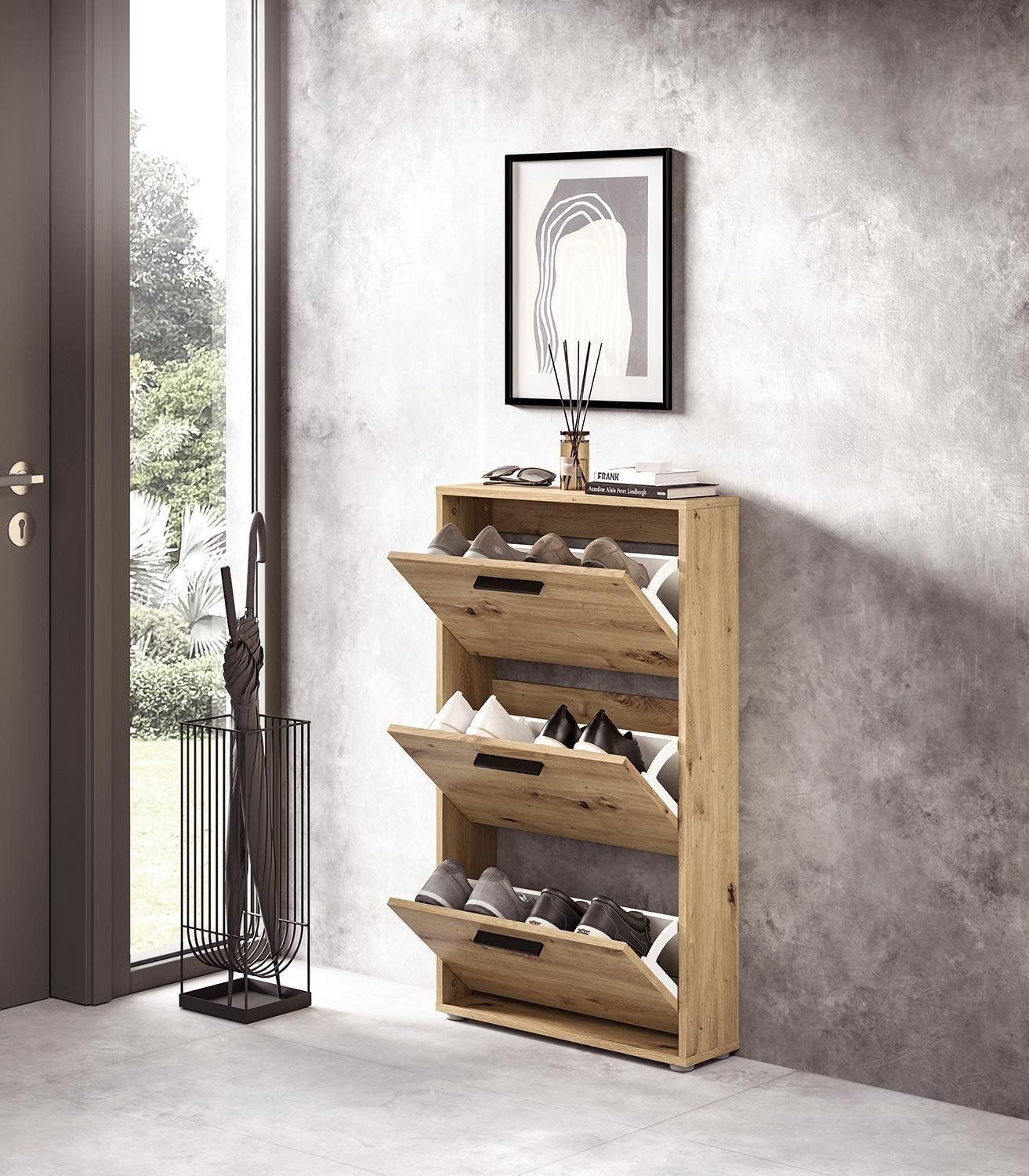Bega Consult Schuhkipper SAM, 3 Klappen, Artisan Eiche Dekor, B 59 x H 103 x T 17 cm
