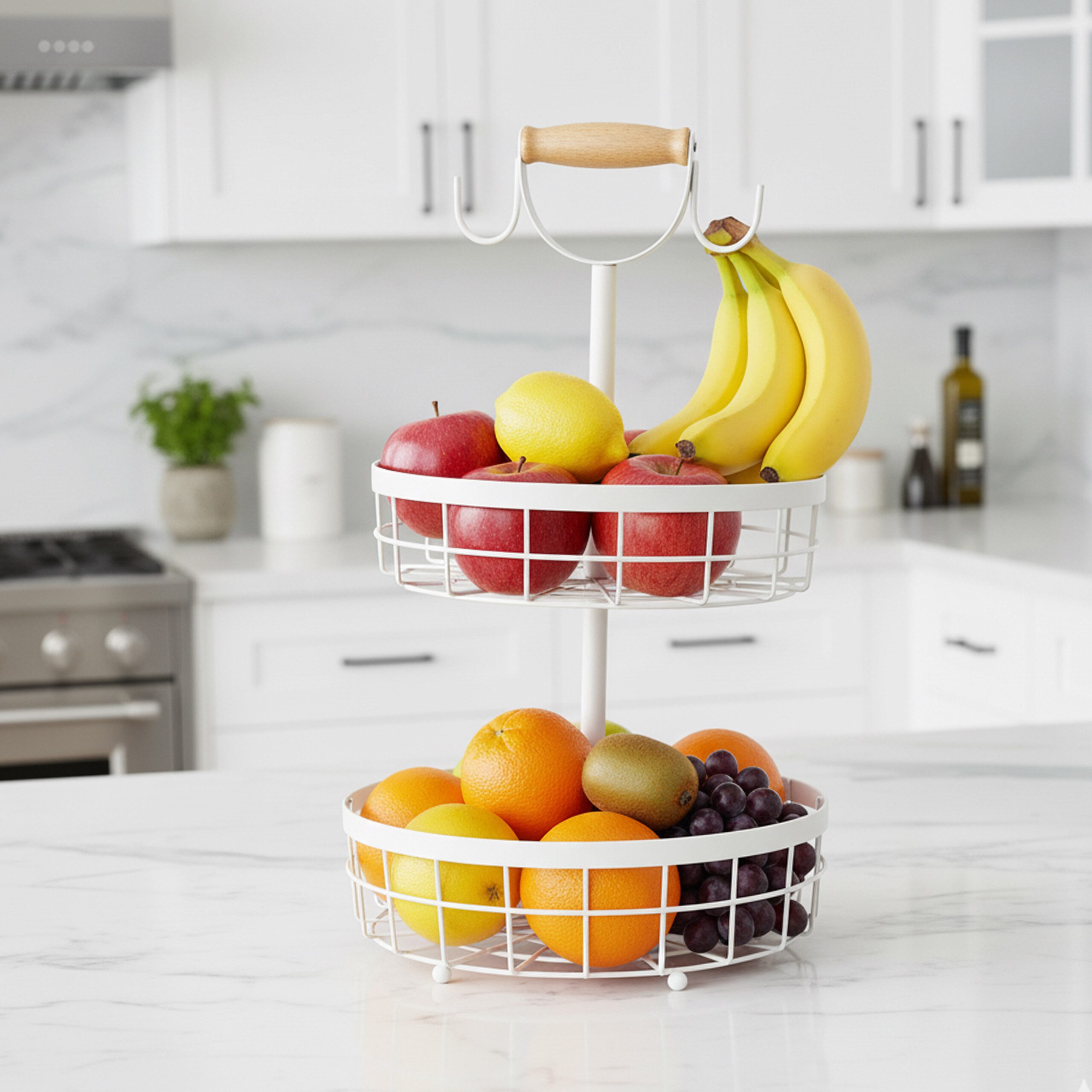 relaxdays Obstschale Obstkorb Etagere 2-stöckig, Eisen, weiß