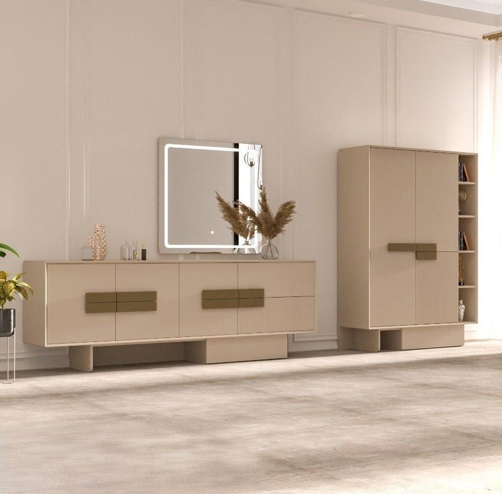 JVmoebel Konsolentisch Elegantes Set aus Konsole und Sideboard mit Spiegel, Designergriffen