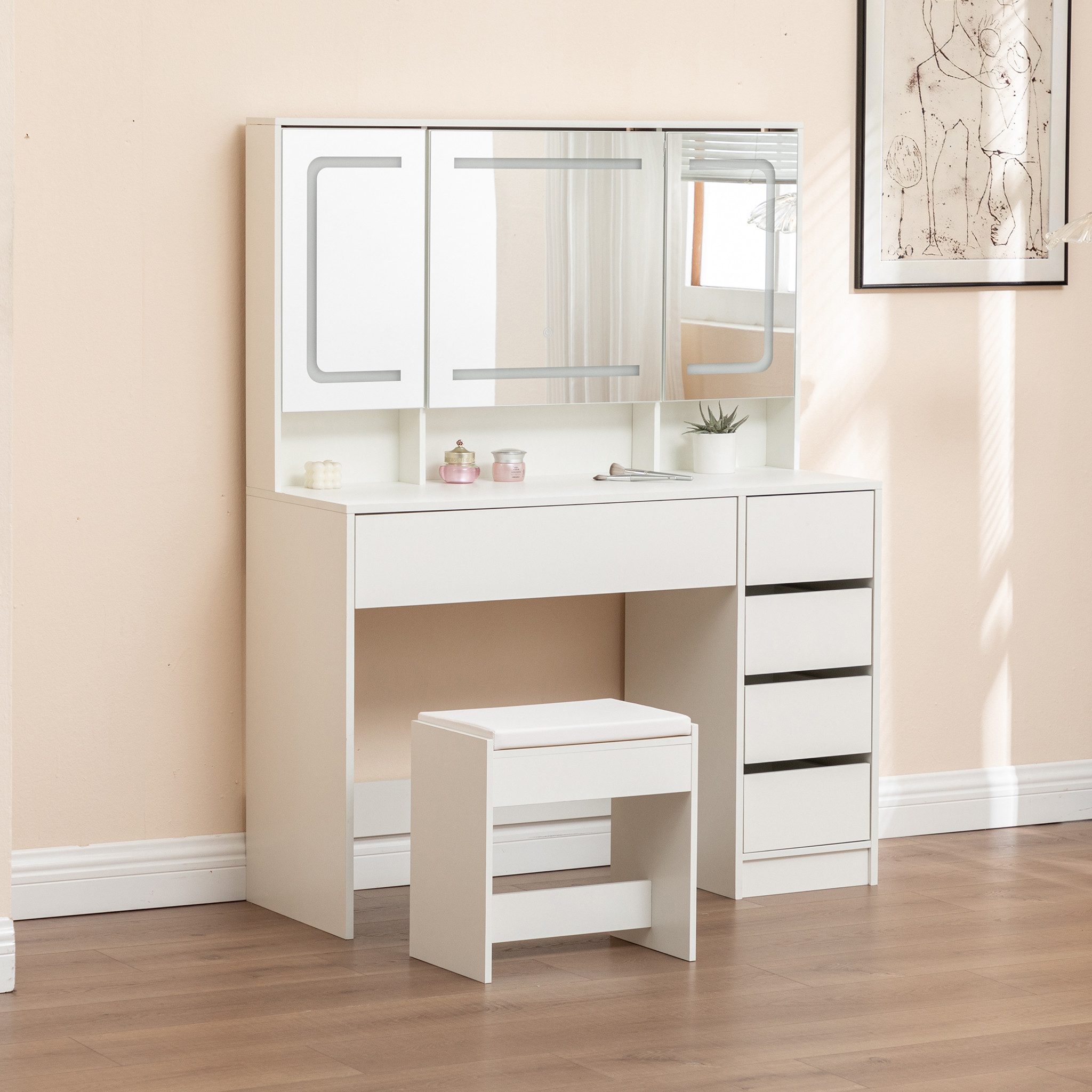 Thanaddo Schminktisch mit verstellbaren LED-Spiegel, Schminktische günstig online kaufen