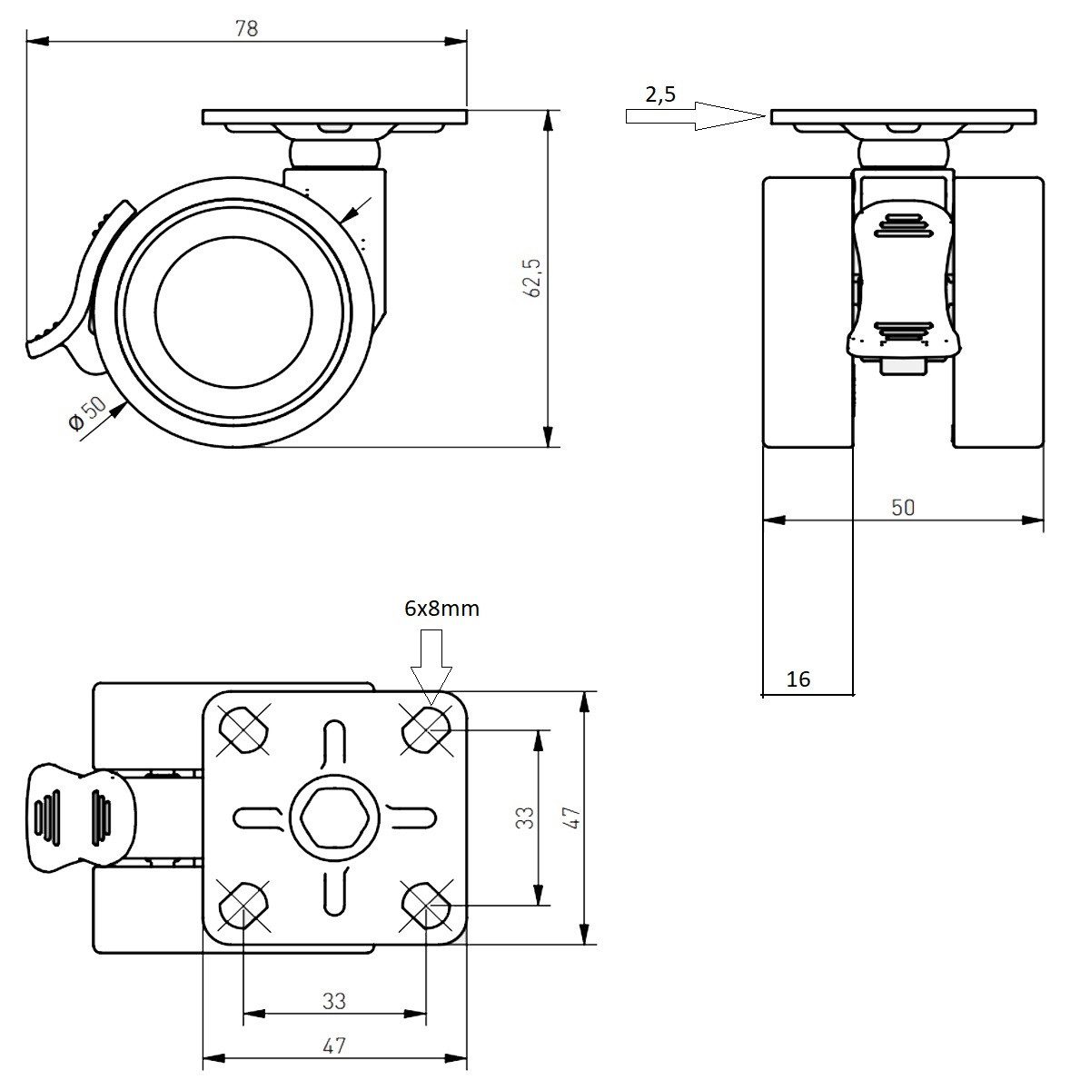 MS Beschläge Möbelrolle Doppel-Lenkrolle Ø 50mm Möbeltransportrolle Grau, (4-St), Zweifachrolle – Bild 4 von 4