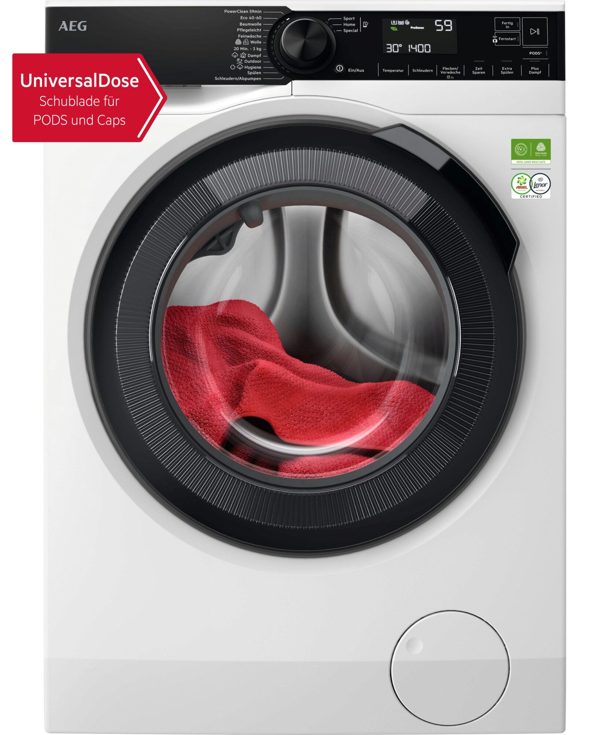 AEG Waschmaschine 8000 PowerCare® LR8EW75400, 10 kg, 1400 U/min, PowerClean: Vollständige Fleckenentfernung in 59 Min-Programm bei 30°C