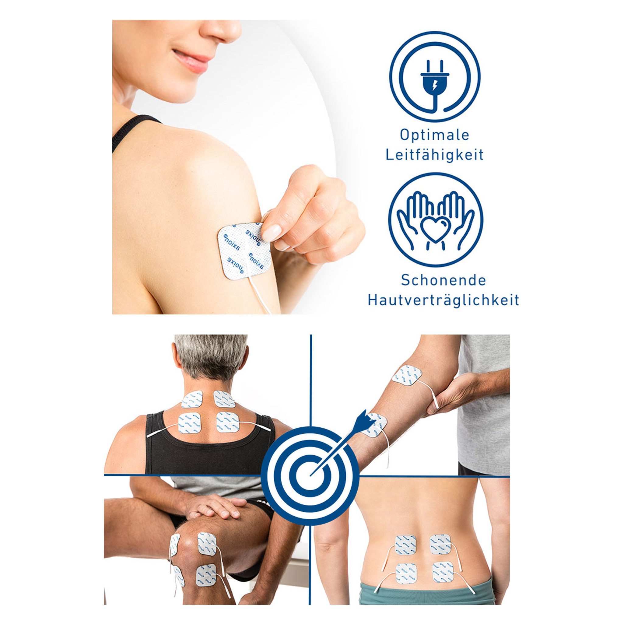 Axion Elektrodenpads passend zu Prorelax, Promed, axion - 4x4cm, 2mm Steckanschluss, 16 St.,selbstklebende TENS EMS Elektroden für TENS EMS Geräte