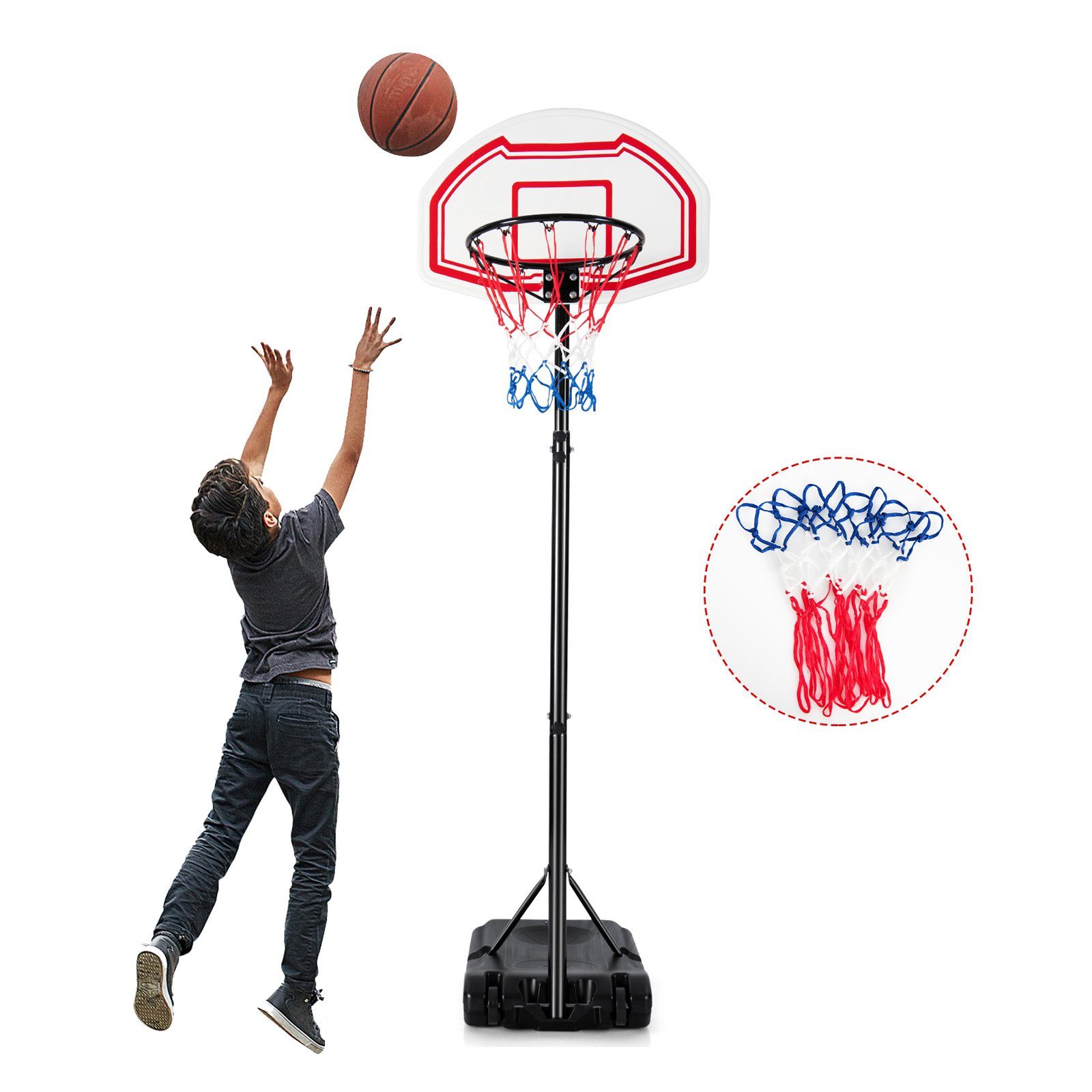 Rollen, höhenverstellbar COSTWAY 158-210cm Basketballständer, mit