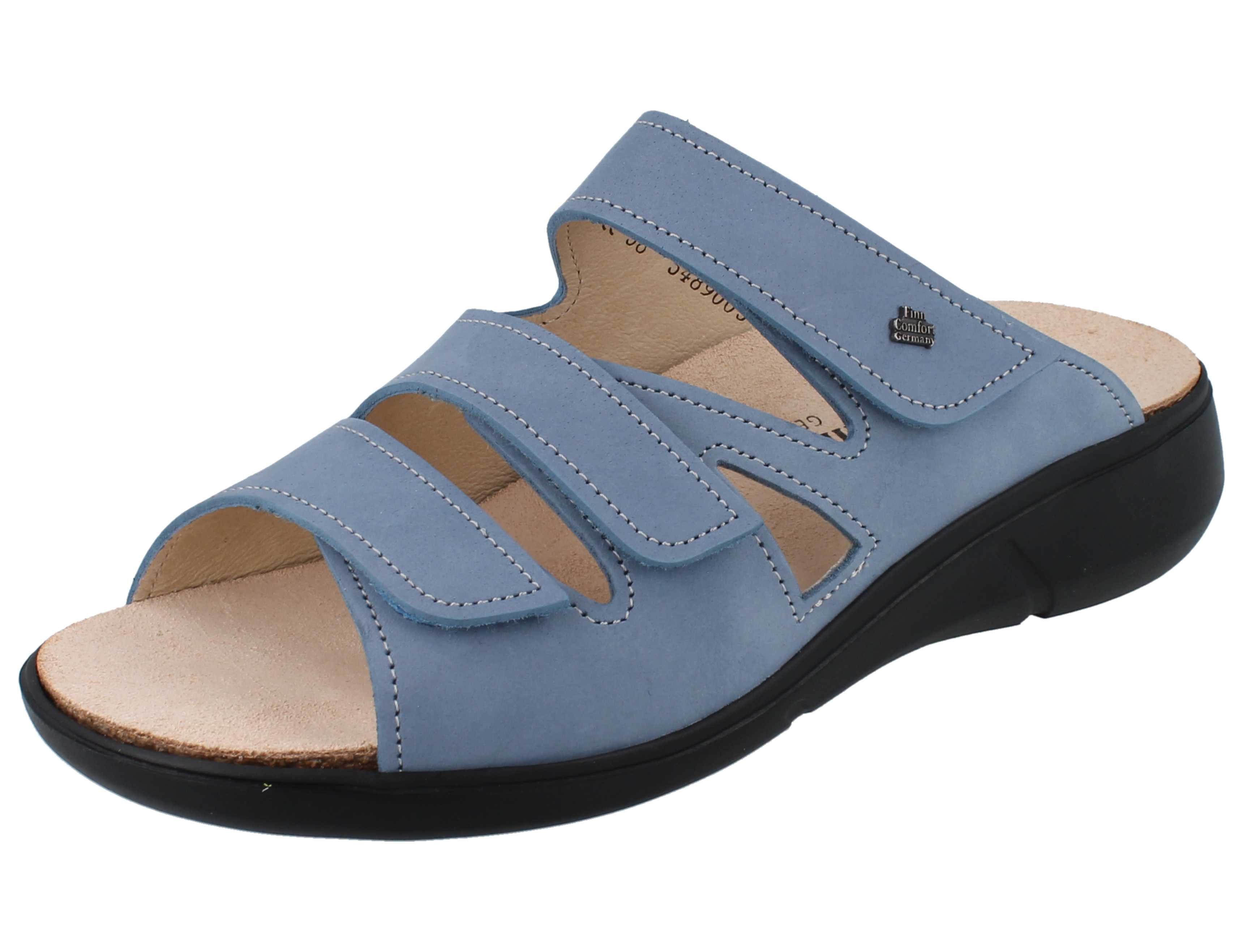 Finn Comfort FINN COMFORT Kiribati Damen Pantolette hellblau Nubukleder - Größe: Pantolette Wechselfußbett