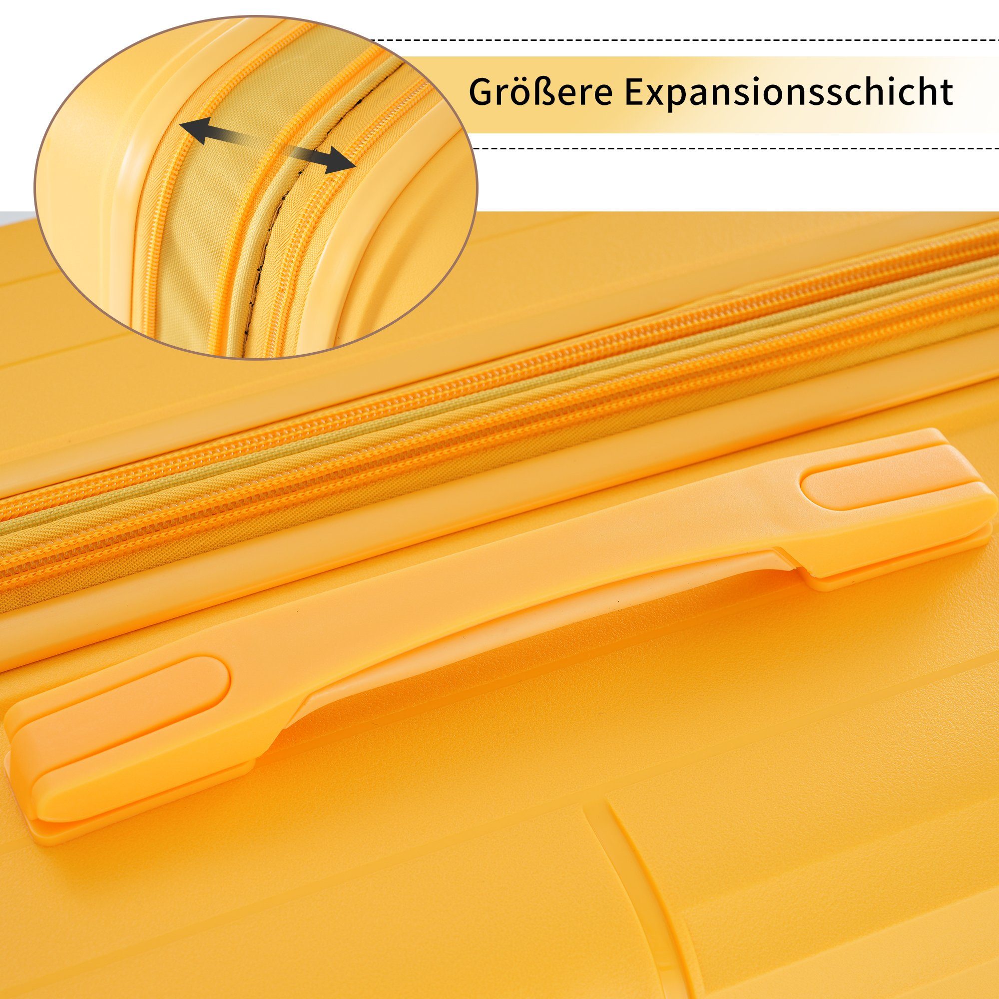 Erweiterung Handgepäck PP-Gepäck Trolley 4 Set Flieks tlg), Koffer Trolleyset, (3 Gelb Rollen, Reisekoffer