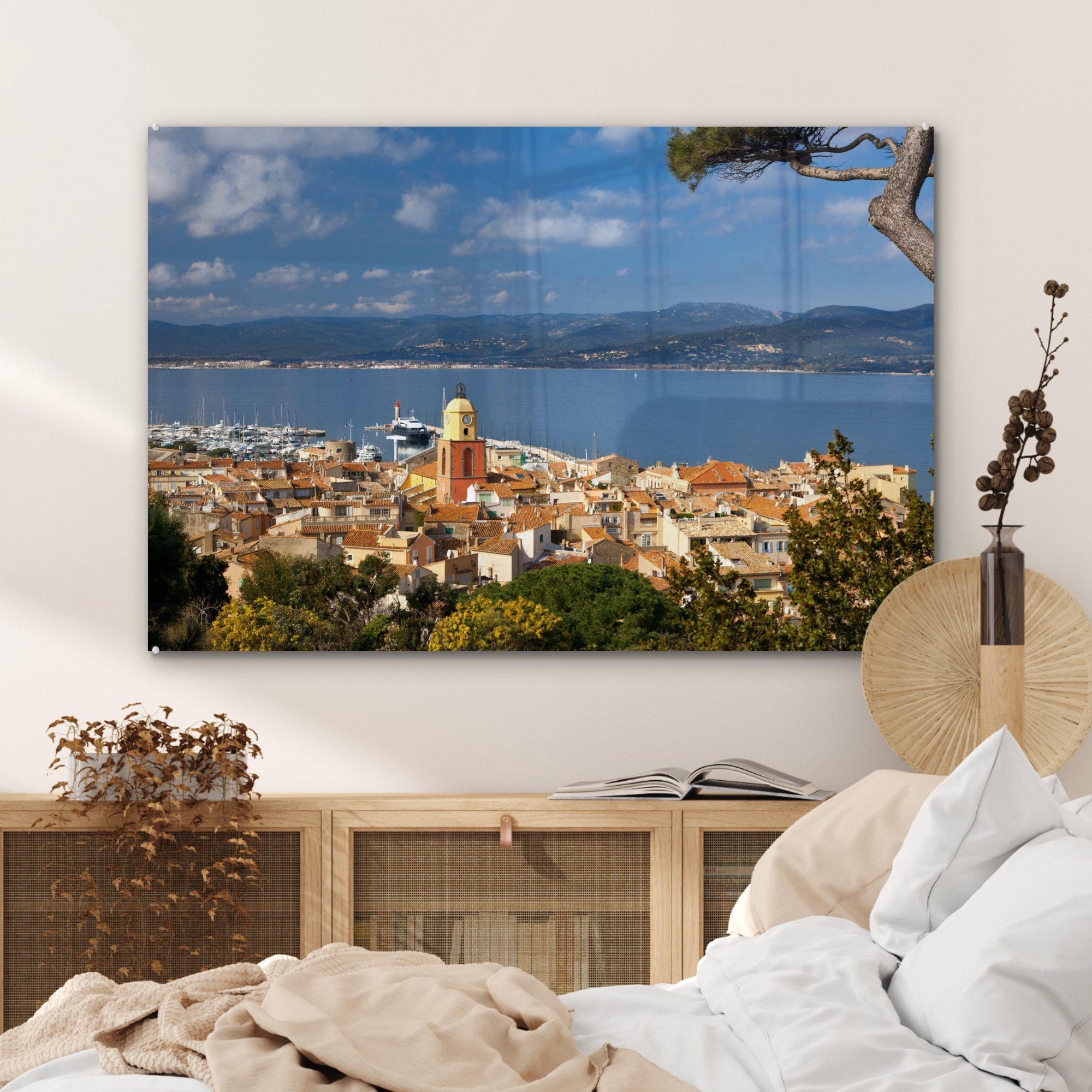 von des & französischen MuchoWow Luftaufnahme Schlafzimmer Saint-Tropez, Acrylglasbild (1 St), Wohnzimmer Acrylglasbilder Hafens