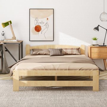 REDOM Massivholzbett Futonbett, Doppelbett Funktionsbett, Gästebett Holzbett (Massivholz Natur Bett 140x200 cm), ohne Matratze