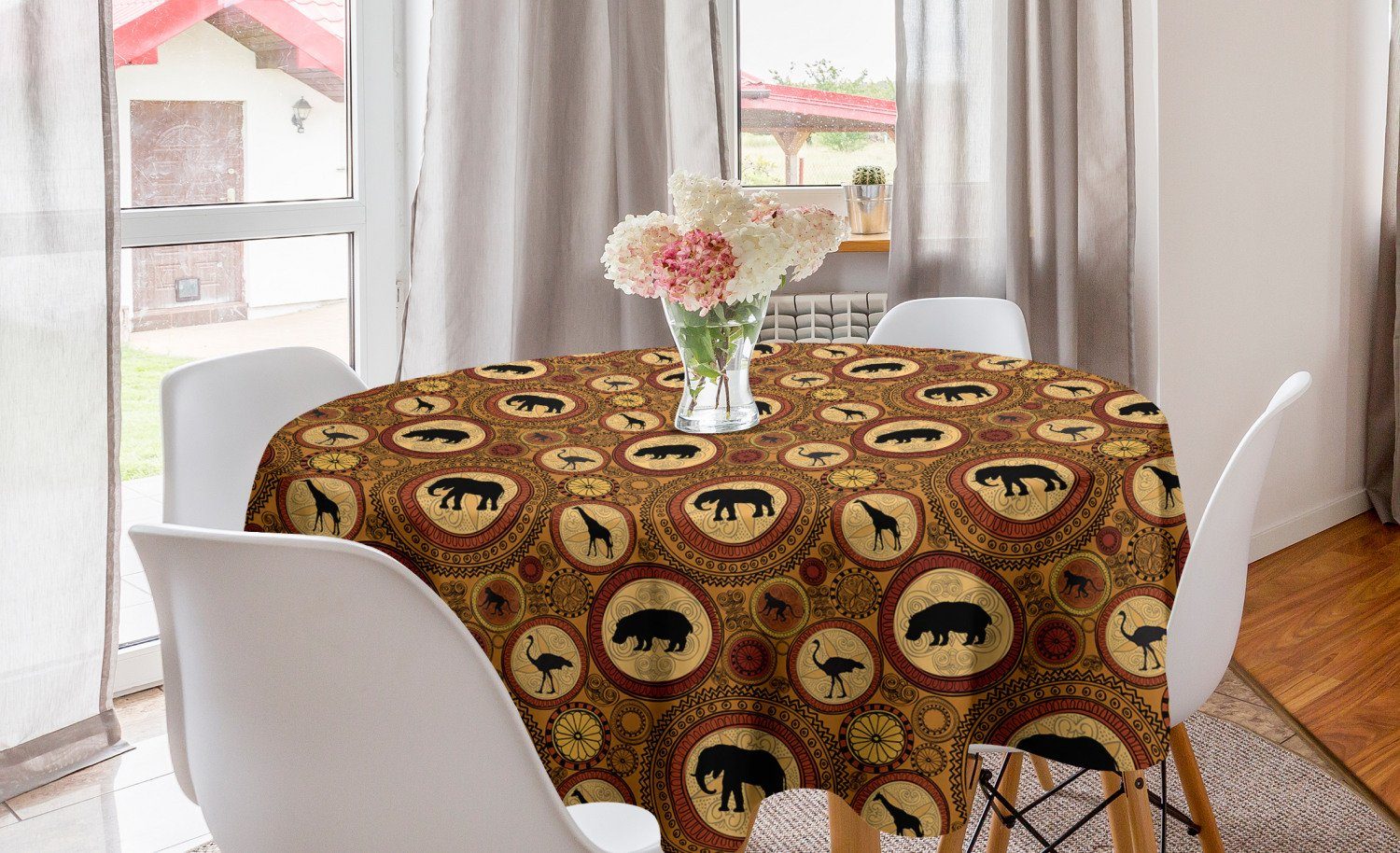 Abakuhaus Tischdecke Kreis Tischdecke Abdeckung für Esszimmer Küche Dekoration, Sambia Tiere
