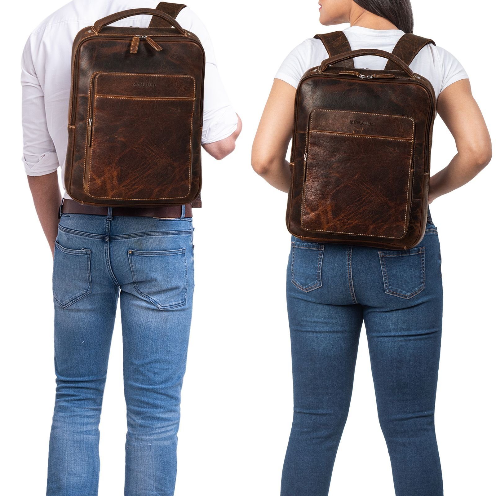 STILORD Notebook-Rucksack "Nicky" Laptoprucksack 13 Zoll aus echtem Leder Mittel-Groß Unisex