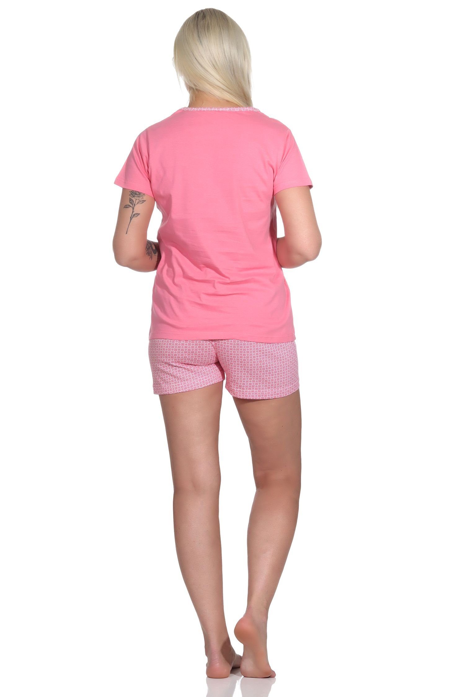 Pyjama kurzer by Normann und Damen mit RELAX Pyjama Luftballon-Motiv Minimal-Print pink Shorty,