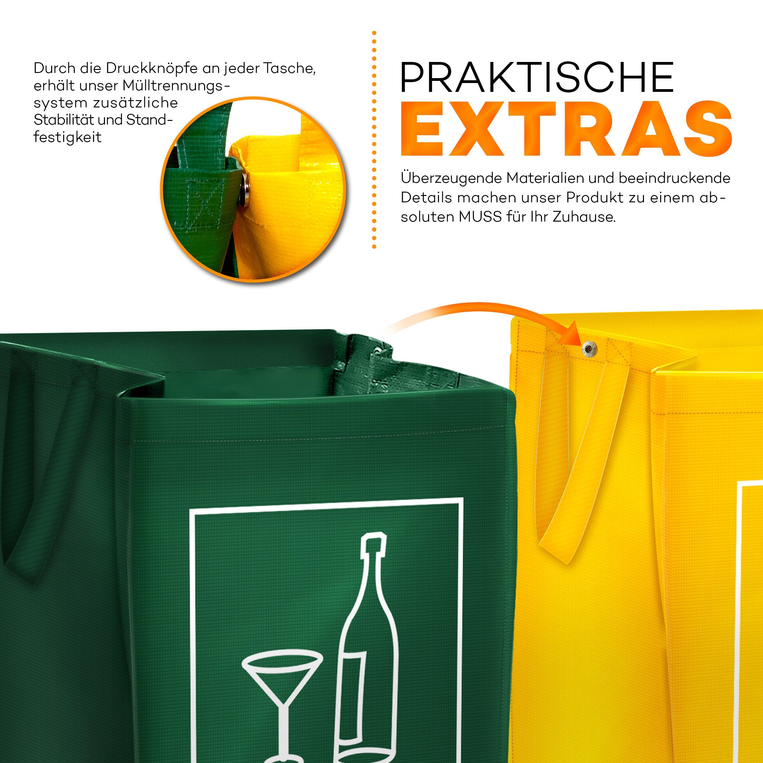 TRESKO Mülltrennsystem 3er Set Recycling Deutsch Mülltrenner Mülleimer Trennsystem – Bild 3 von 5