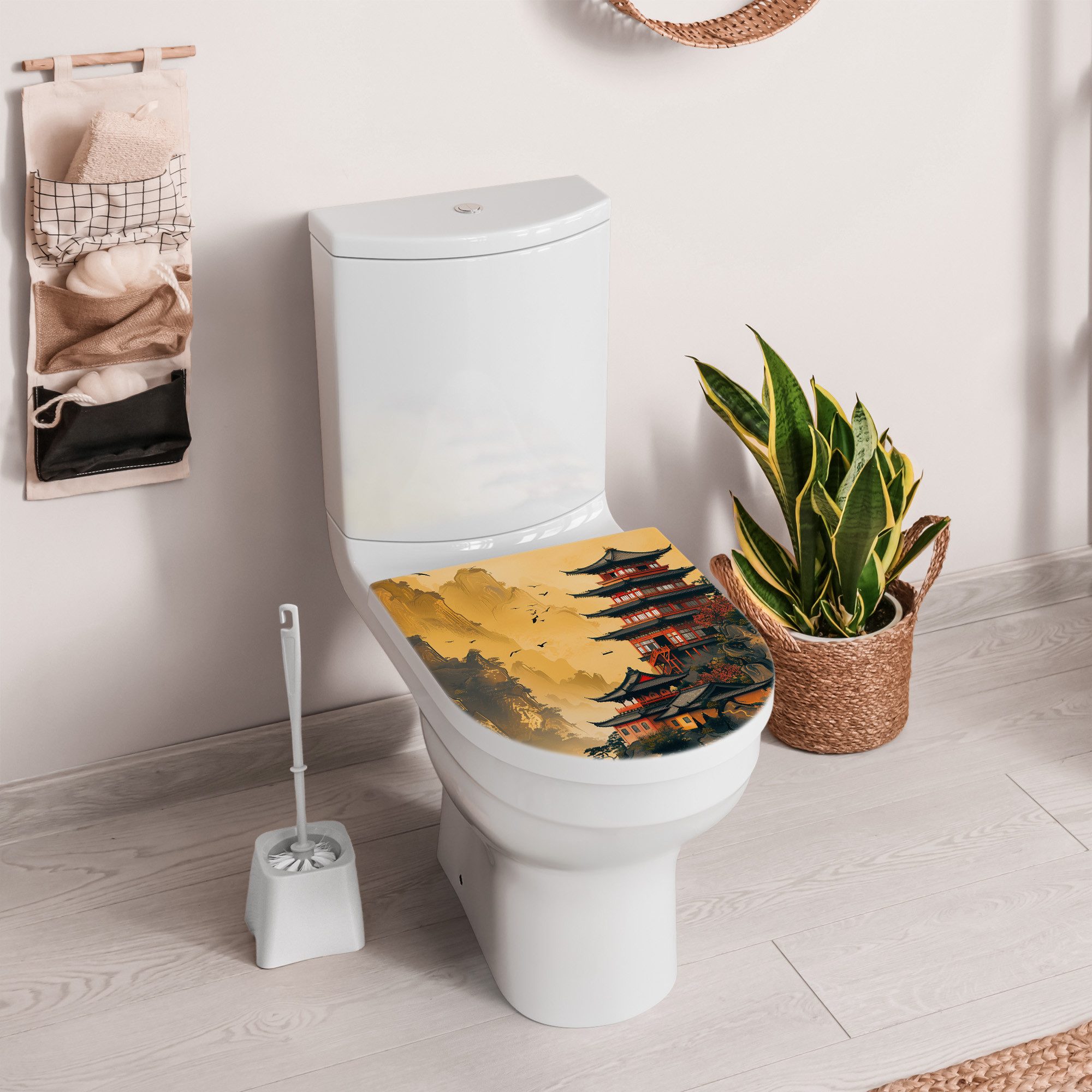 DEQORI WC-Sitz 'Mystische Pagode', WC Toilettensitz bedruckt Klobrille Toilettendeckel Motiv WC-Brille