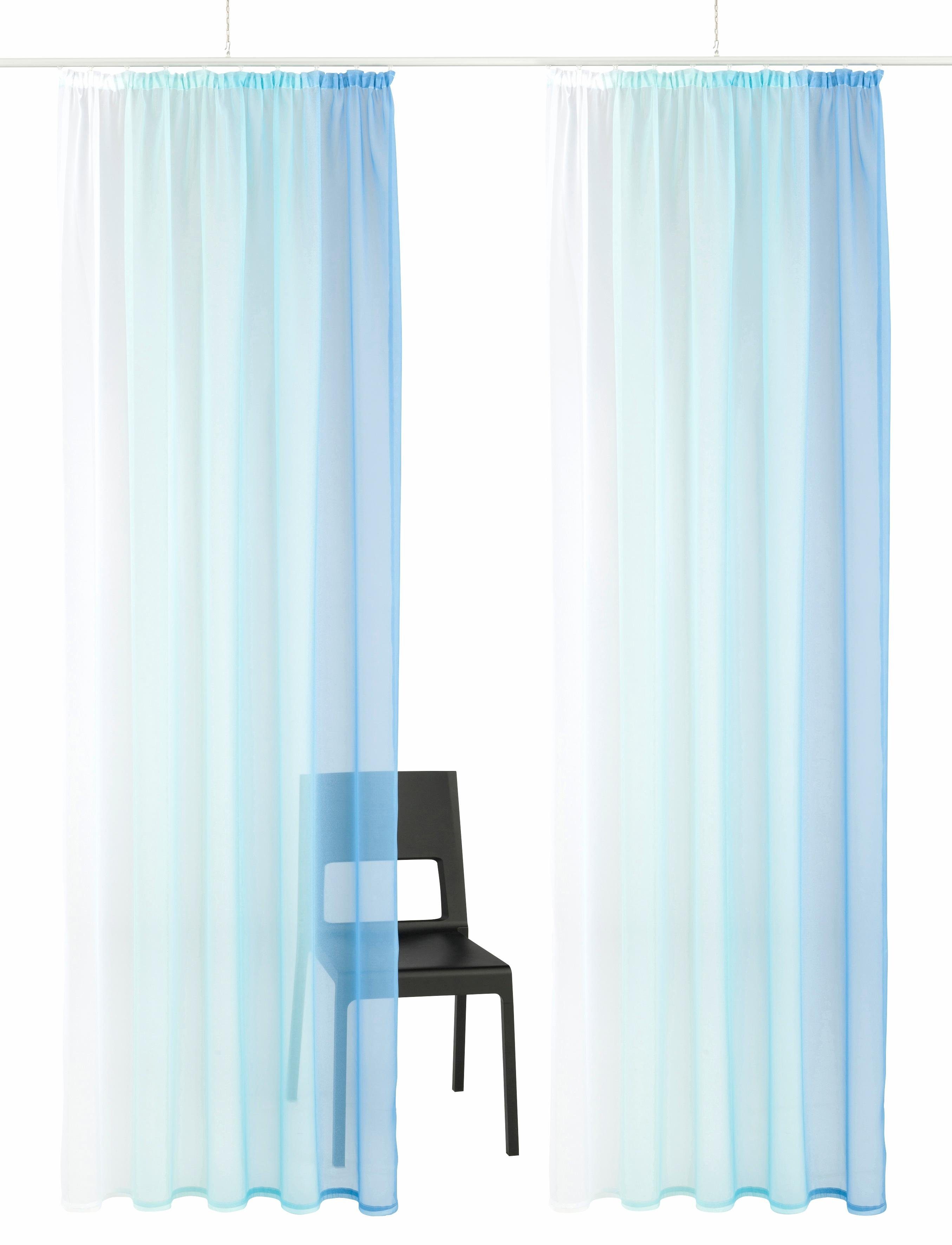 Gardine Valverde, my home, Kräuselband (2 St), transparent, Voile, Vorhang, Fertiggardine, transparent blau