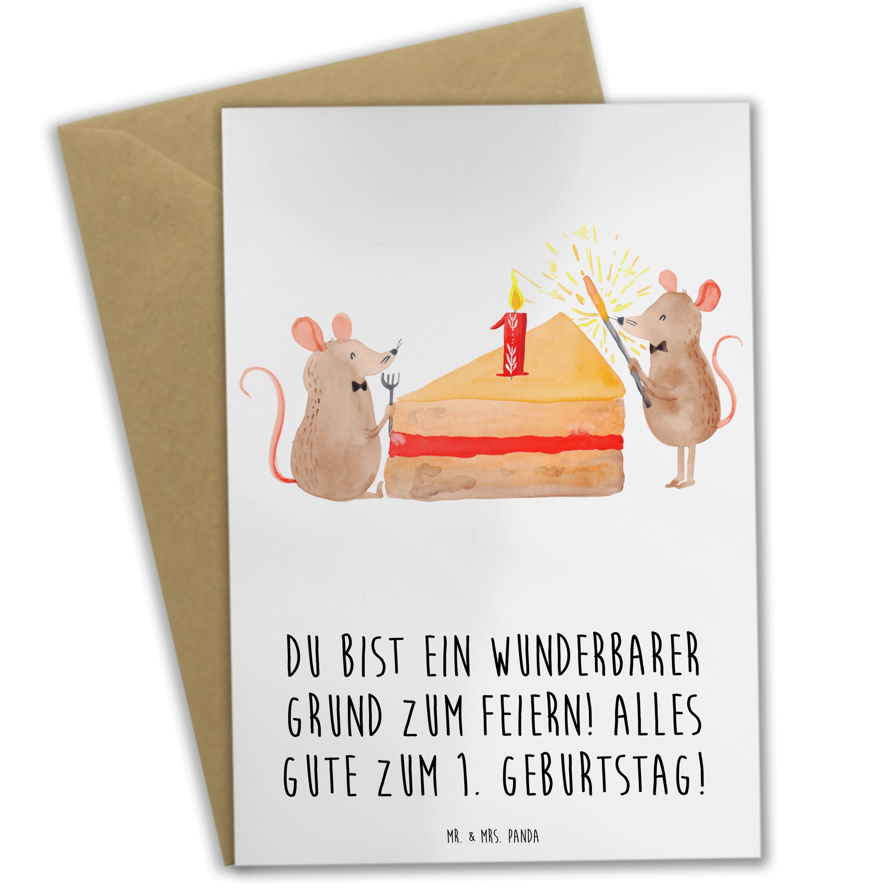 Grußkarte 1. Geburtstag Feiern - Weiß - Geschenk, Geburtstagsfreude, Grußkarte