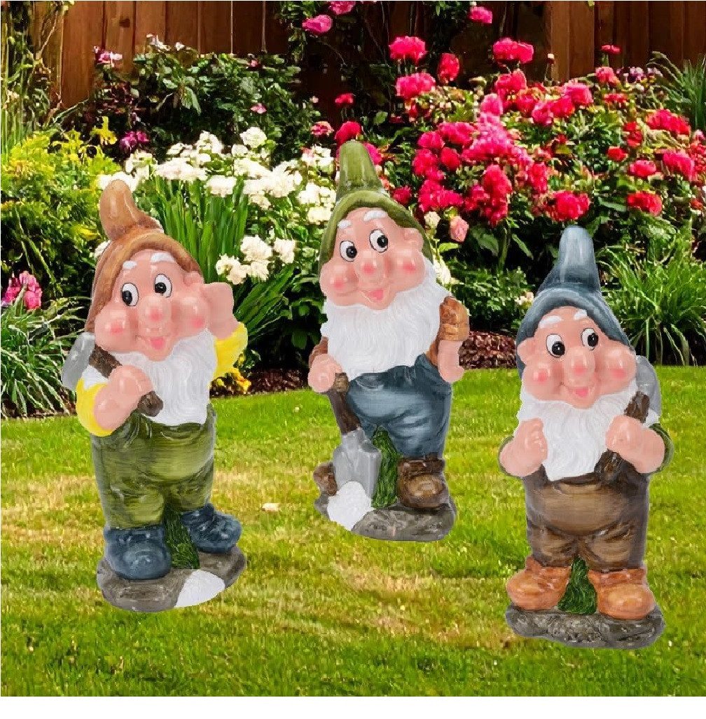 mucHome Gartenzwerg 3er Set Gartenzwerge Gartenarbeit Höhe 30cm wetterfeste Keramik, (3 St)