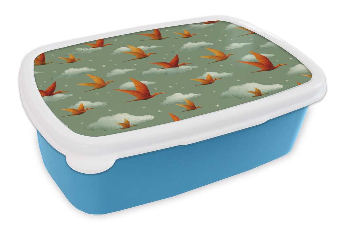 MuchoWow Lunchbox Dinosaurier - Wolken - Sterne - Orange, Kunststoff, (2-tlg), Brotdose, Lunchbox, Brotbox für Kinder und Erwachsene