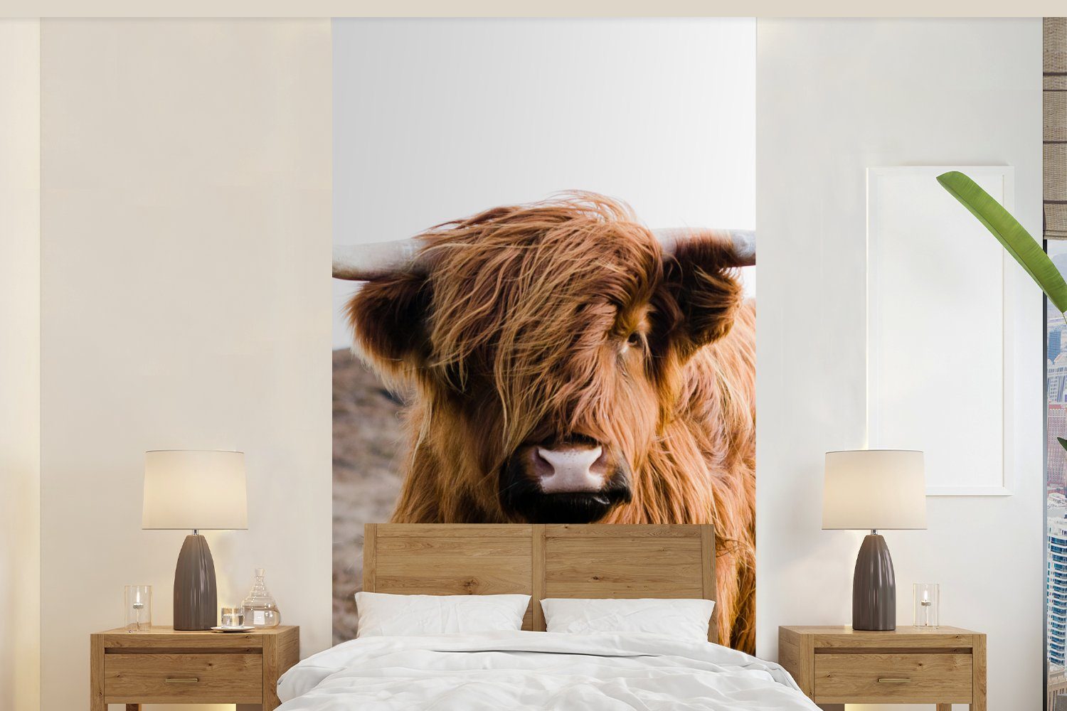 Braun Fototapete Schlafzimmer Fototapete bedruckt, Schottische Natur, - - Landschaft MuchoWow (2 Matt, Kuh Tiere Wohnzimmer - - Küche, Highlander für Vliestapete - St),