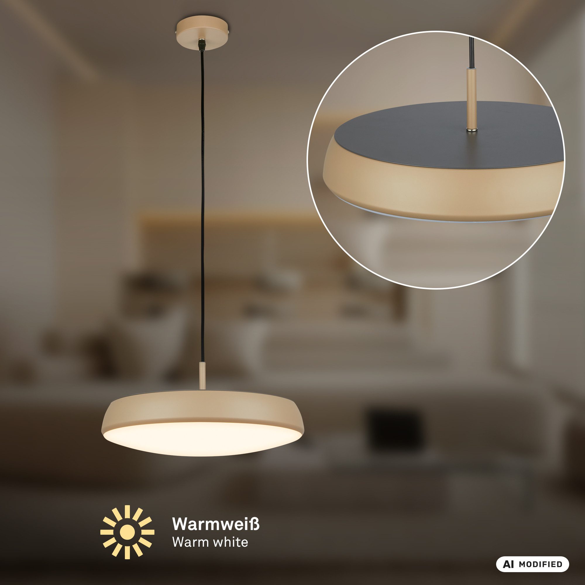 Briloner Leuchten LED Pendelleuchte Hängelampe Design Pendelleuchte 1-flammig Wohnzimmer Esszimmer, LED fest integriert, 3000K - Warmweiß, 35x120 cm, Esszimmer, Esstisch, Wohnzimmer, Schlafzimmer