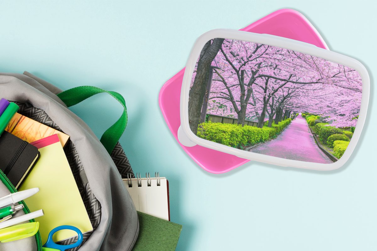 Frühling, Kinder, Brotdose (2-tlg), Brotbox - Sakura MuchoWow - Mädchen, rosa für Kunststoff Erwachsene, Kunststoff, Japan Snackbox, Lunchbox