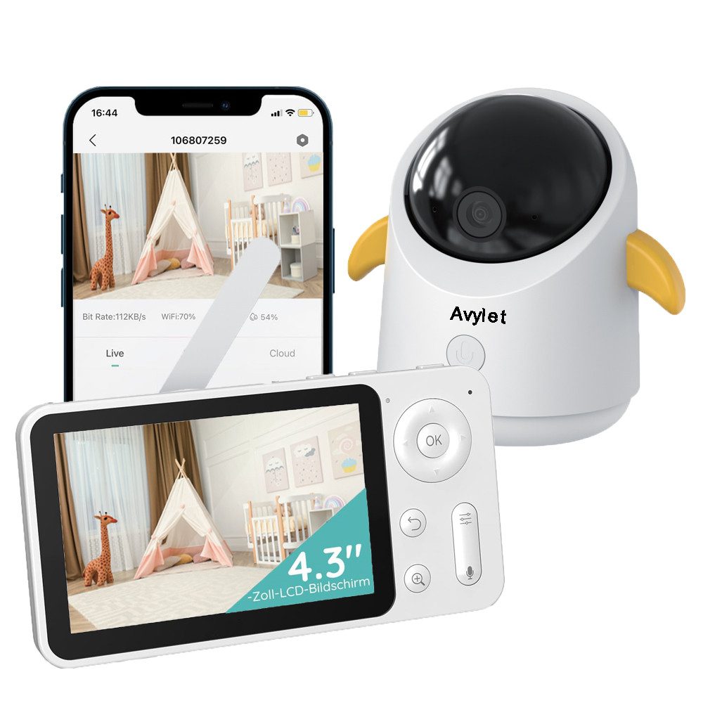 Babyphone 4,3 Zoll Babyphone mit Kamera 360° WLAN 2MP Video Babyfon mit App