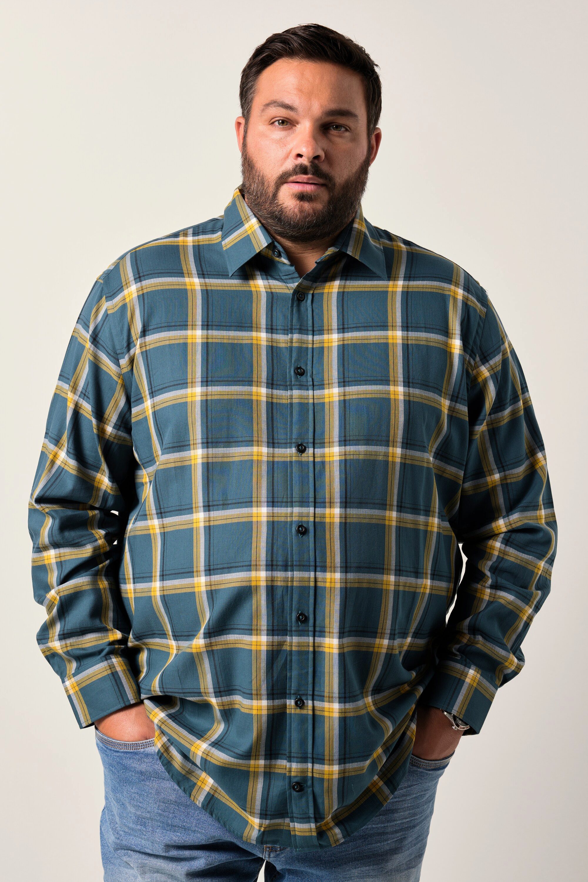 Men Plus Businesshemd Men+ Karohemd Langarm Kentkragen Comfort Fit