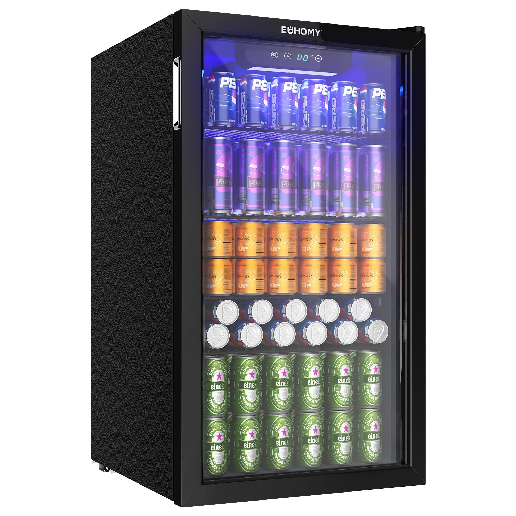 EUHOMY Getränkekühlschrank 90L Mini-Kühlschrank für 126 Dosen mit verstellbaren Ablage Getränkekühlschrank, 79.5 cm hoch, 47.5 cm breit, für Limonade, Bier oder Wein, für Zuhause, Bar und Büro