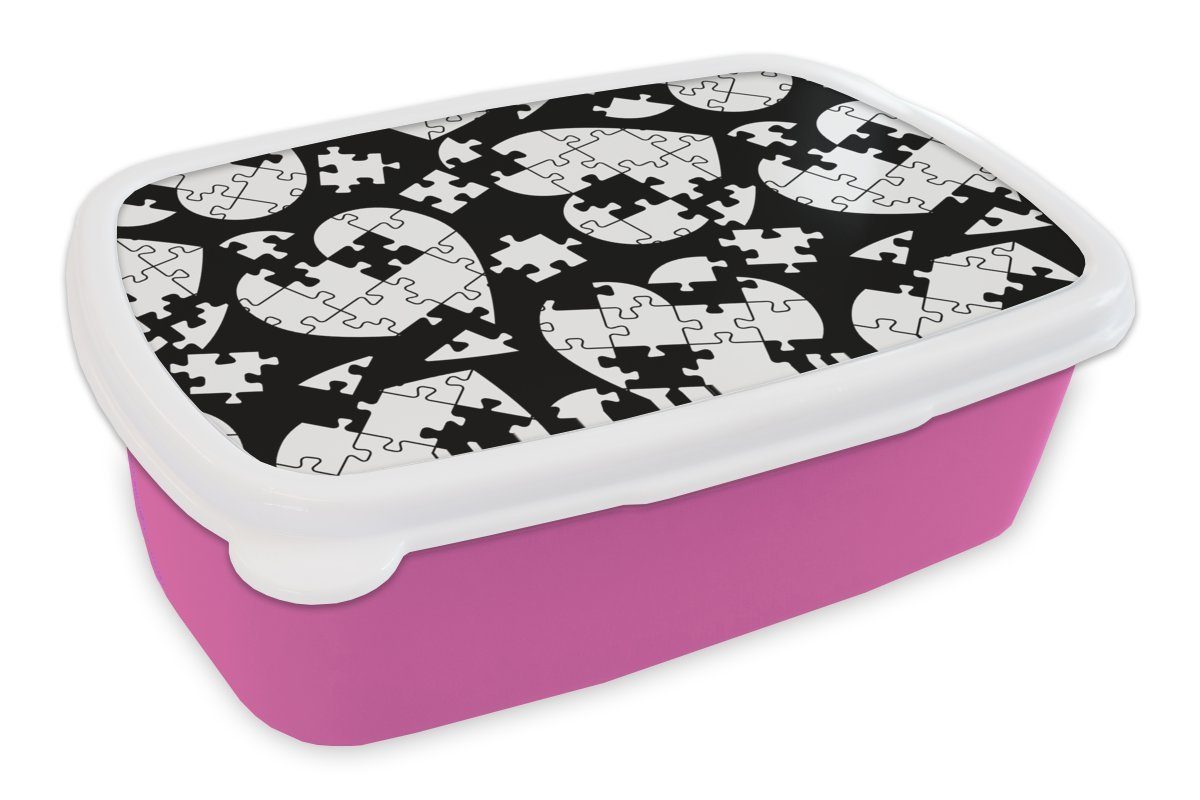 MuchoWow Lunchbox Mädchen - für Muster (2-tlg), Erwachsene, Kinder, Brotdose Herz Puzzle Snackbox, Kinder Kinder, - Kunststoff - Kunststoff, - Brotbox - Mädchen, rosa Mädchen 