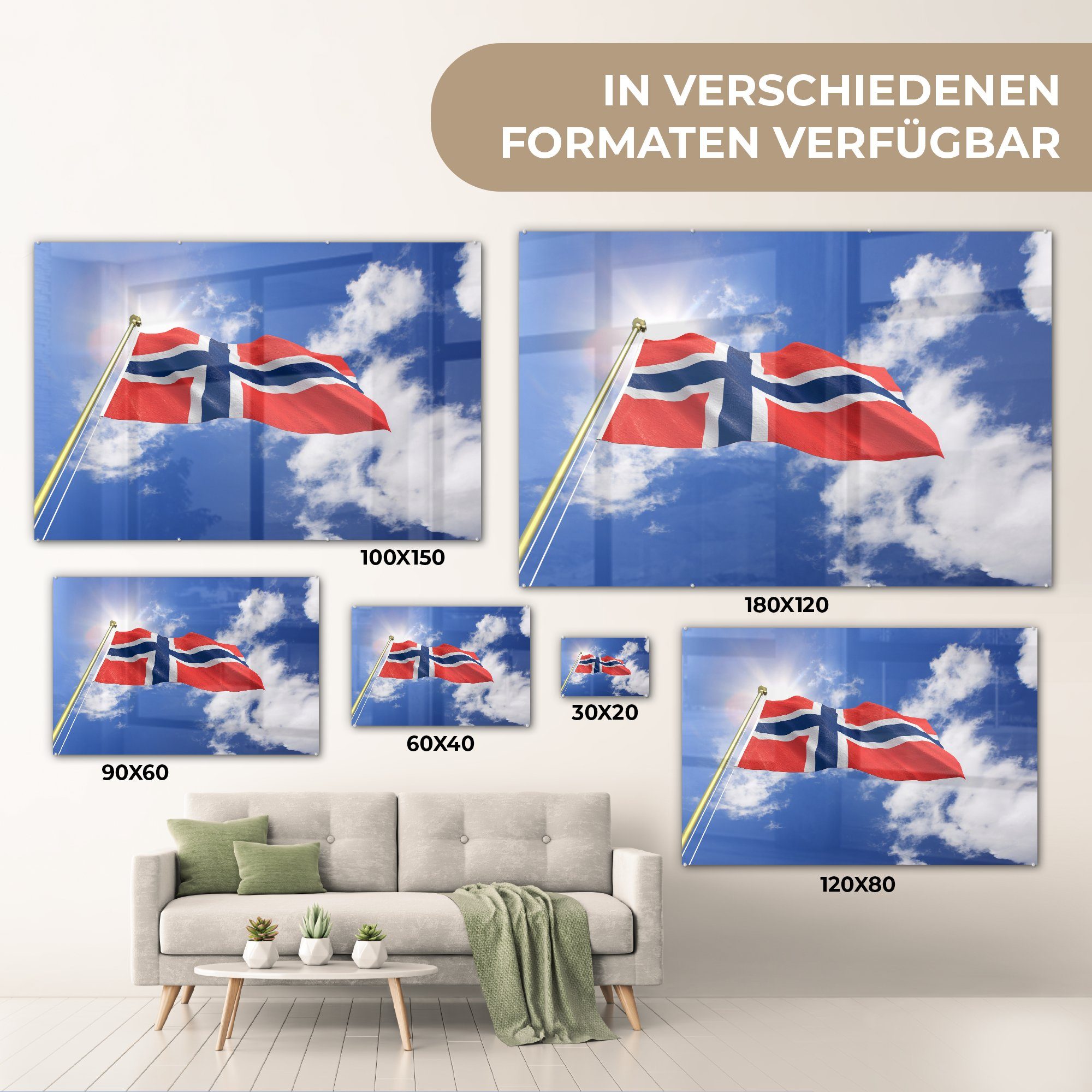 (1 Norwegen Acrylglasbild Wohnzimmer & Himmel, mit St), blauem Acrylglasbilder Flagge Schlafzimmer von MuchoWow