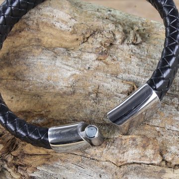 KARMA Lederarmband Herrenarmband Leder schwarz 12 mm x 21 cm (Geschenk für Ihn), Lederarmband schwarz Herren geflochten Herrenschmuck