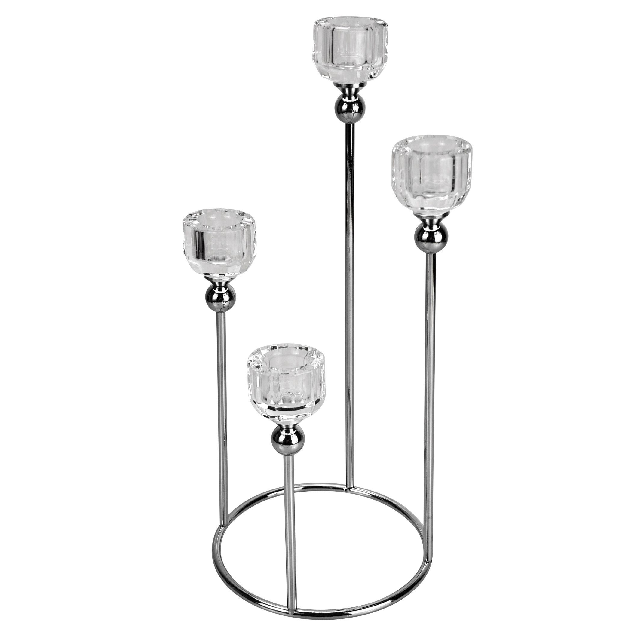 Online-Fuchs Kerzenständer für 4 Stabkerzen - moderner Kerzenhalter aus Metall & Glas (bis 31 cm groß, Silber oder Gold), Perfekt als Adventskranz - Dekoration Herbst, Winter & Weihnachten