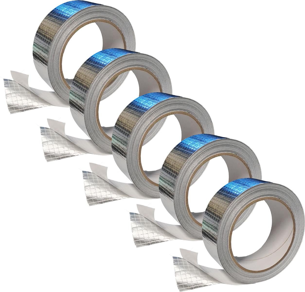 varivendo Dampfsperrklebeband 5er Set Aluminium Klebeband netzverstärkt 43 mm x 20 m (Rollen, 5-St., Aluminium Klebeband) Aluband Aluminiumband Aluminiumklebeband