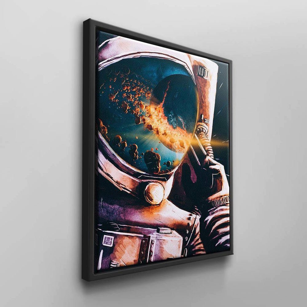 DOTCOMCANVAS® Raumanzug Galaxie Leinwandbild rosa Motivationshelm Astronaut ohne Wandbild Rahmen Asteroid Vision, schwar blau