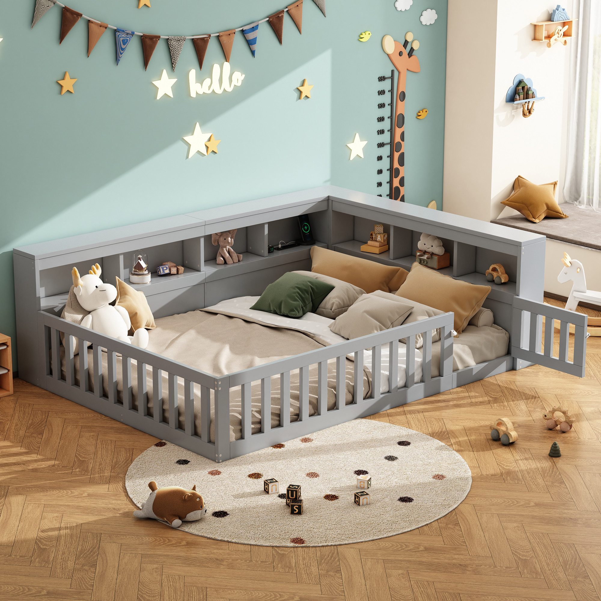 Flieks Holzbett, Kinderbett Daybett 140x200cm mit Stauraum, Aufladen und Ge günstig online kaufen