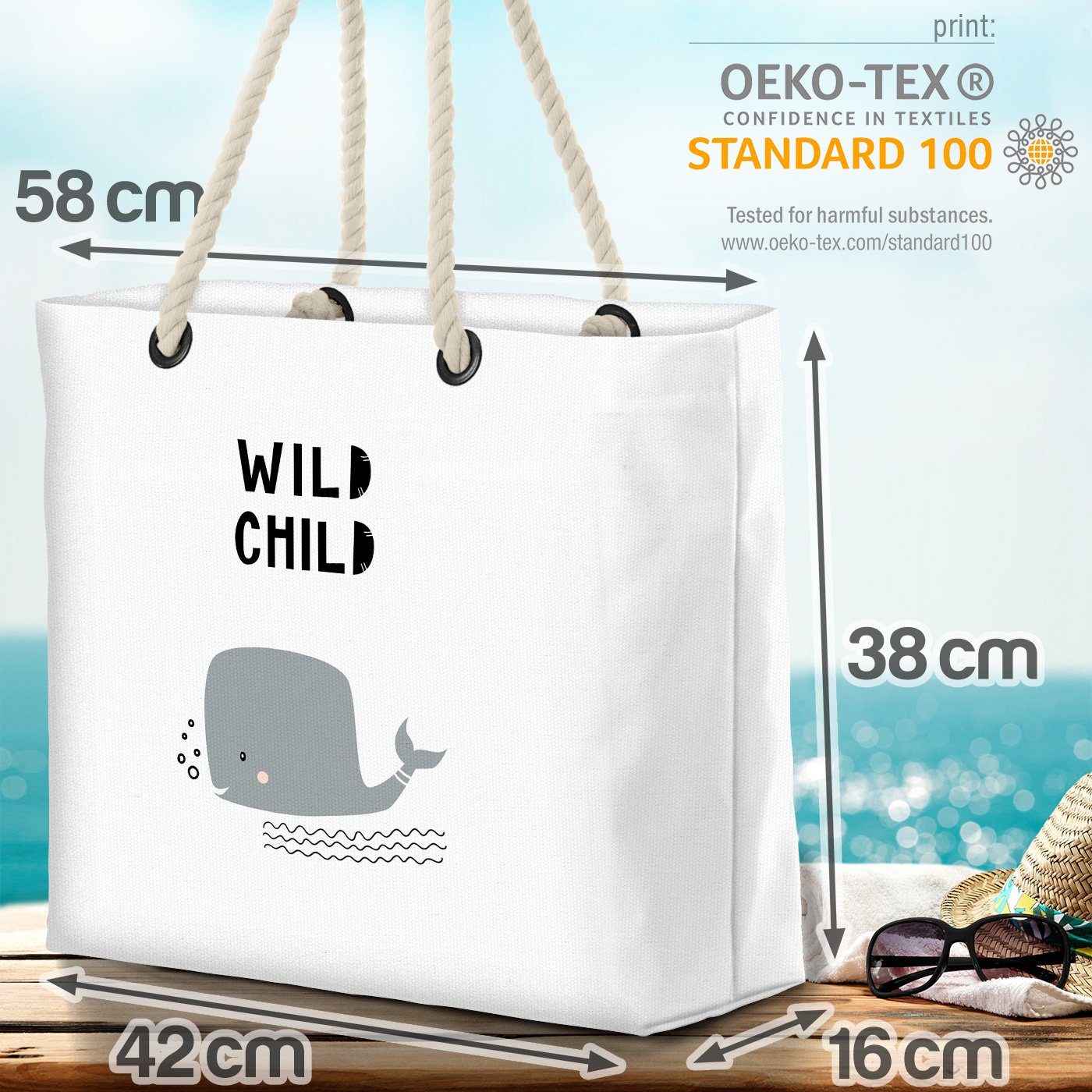 VOID Strandtasche (1-tlg), Wal Schwimmen Reise Wel Urlaub Fisch Meer Wal Schwimmen Kinder Kinder