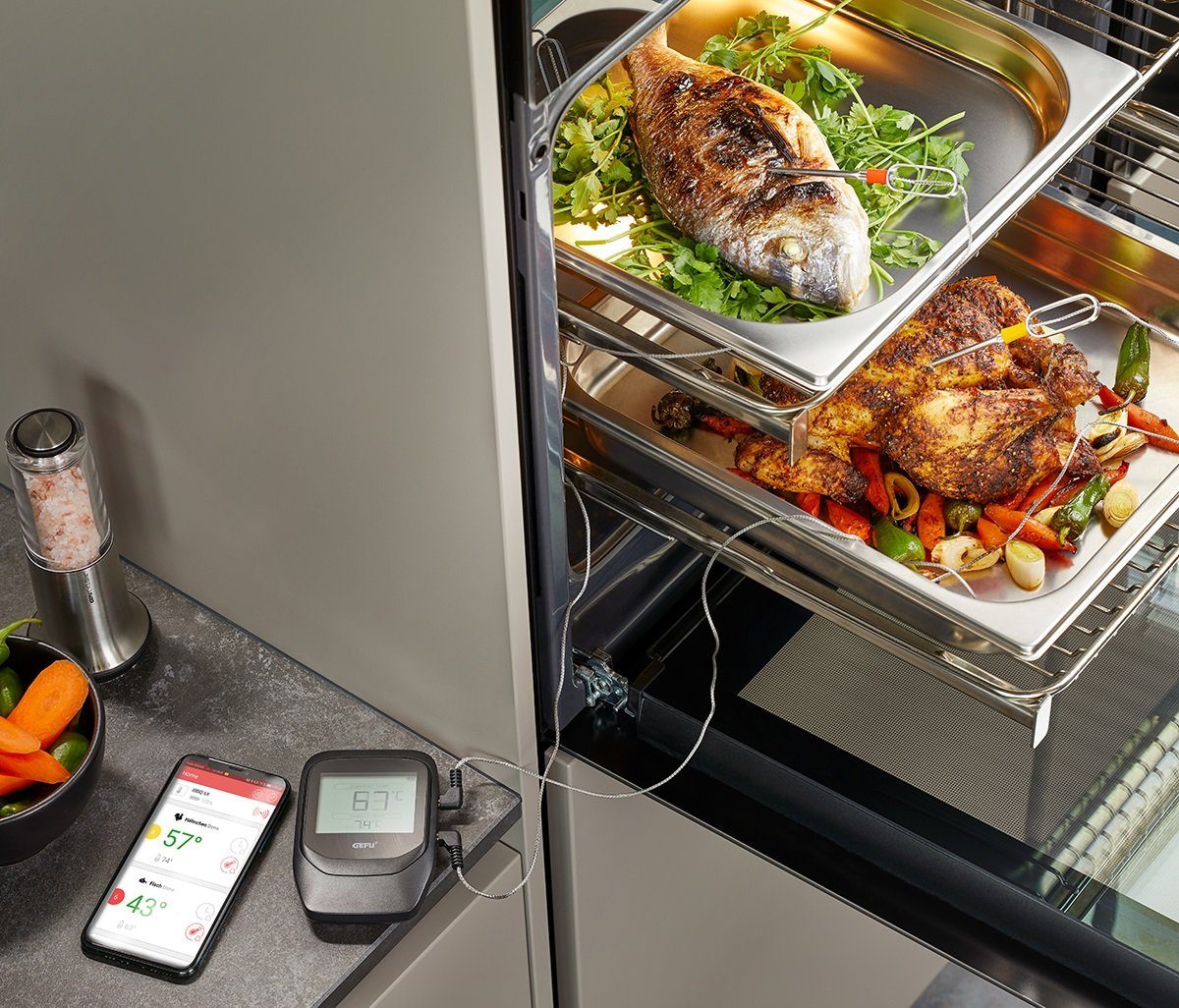 GEFU Grillthermometer Bratenthermometer CONTROL+ Digital mit 2 Sonden Th