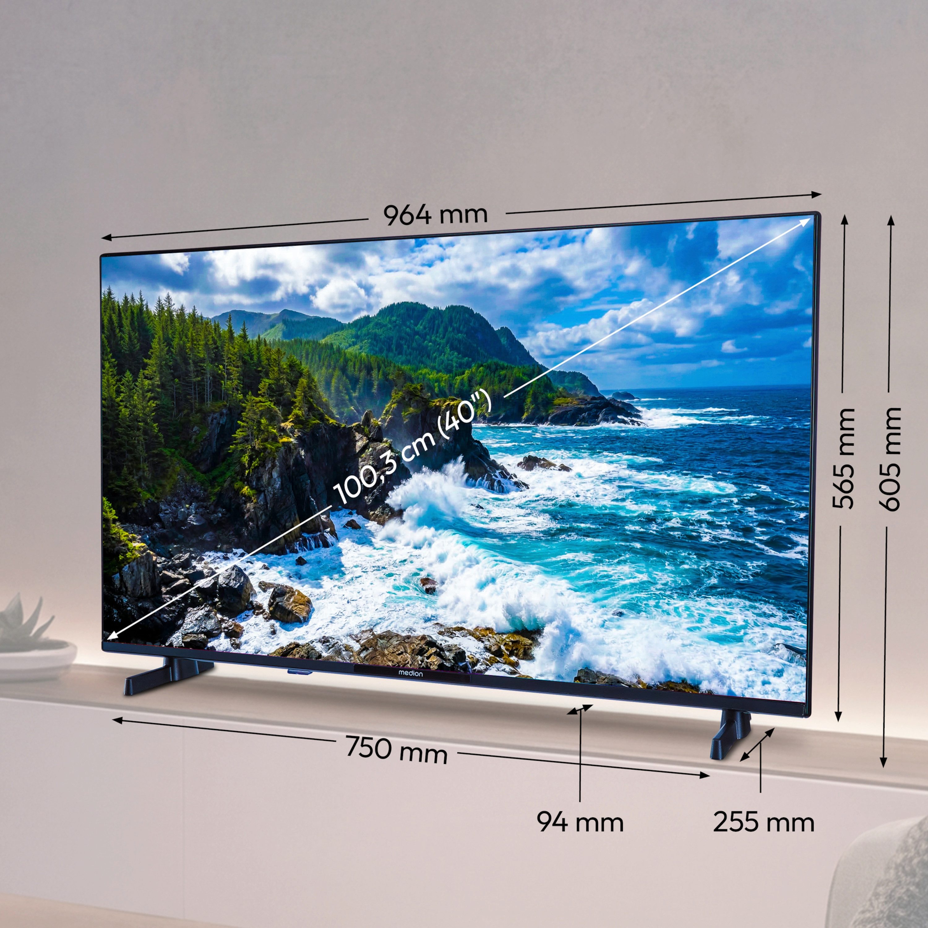 Medion® MD840101 LCD-LED Fernseher (100.3 cm/40 Zoll, 1080p Full HD, Smart-TV, HDR, DTS X, Virtual X, Netflix, HBO Max, Prime Video, Disney+, WOW)