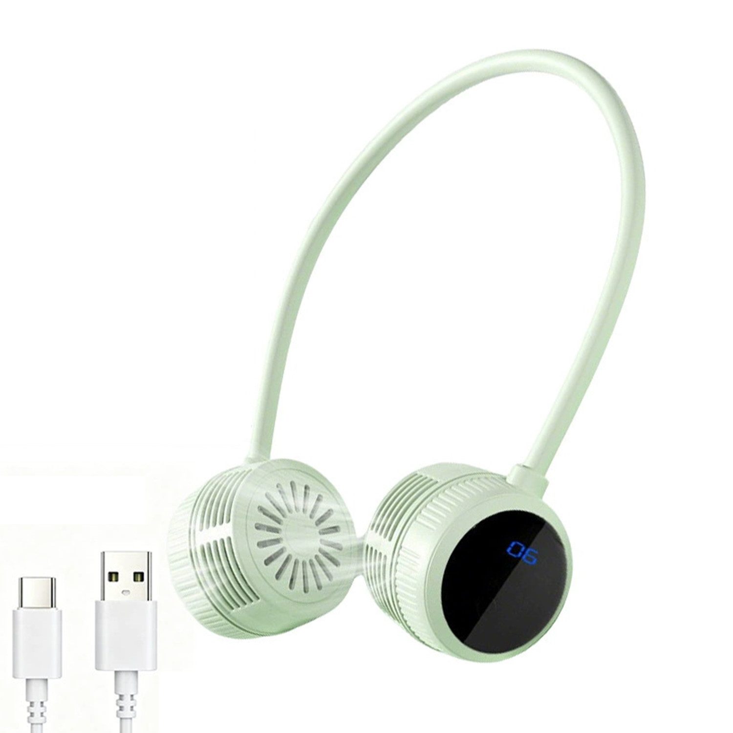 MOPUEA Mini USB-Ventilator Tragbarer Nackenventilator, mit um 360° biegbarem Silikonschlauch, LCD-Bildschirm, 6 stufen, Leise, für Reisen, Sport, Büro, Outdoor