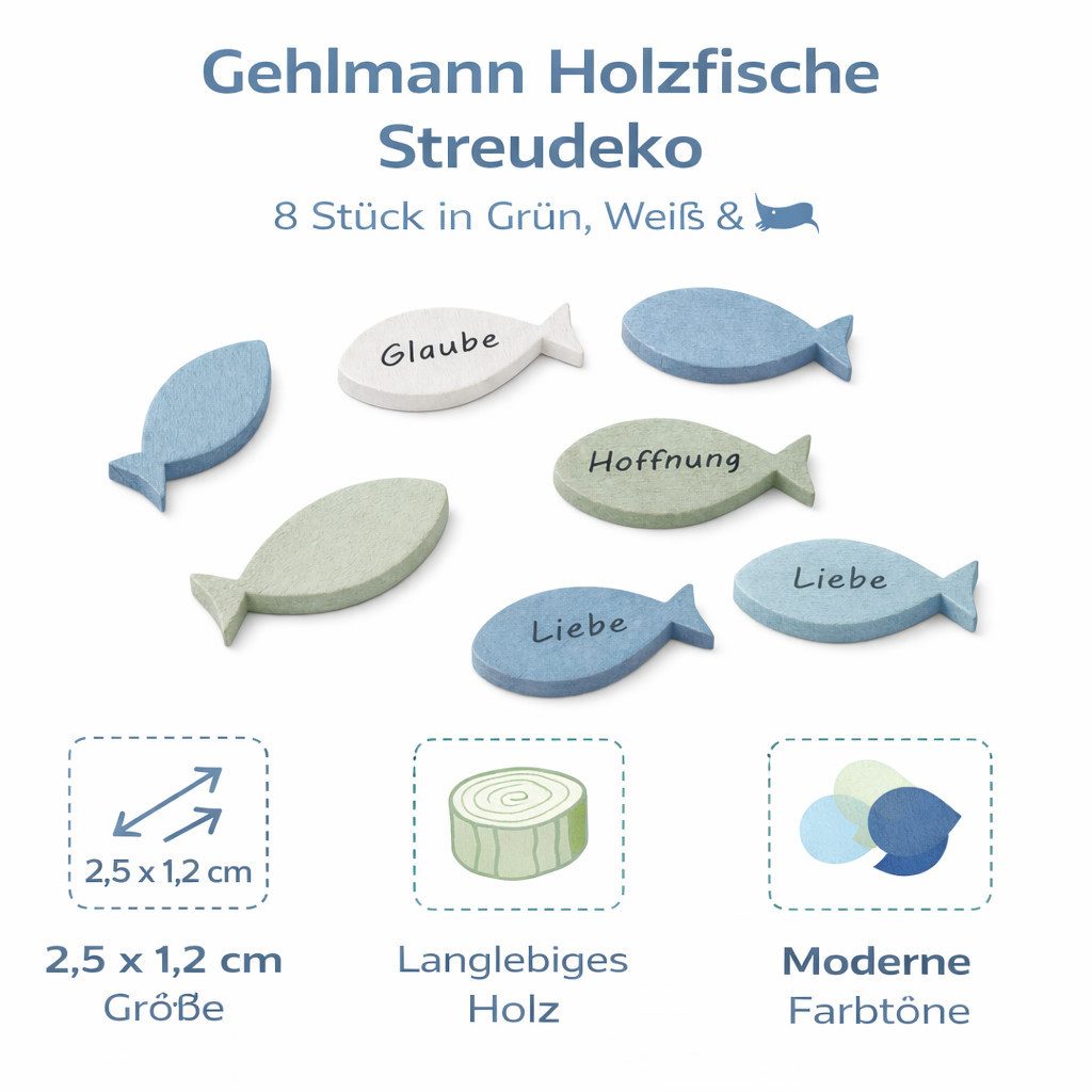 Gehlmann Streudeko Geschenkverzierung Fische 8-Stück - Grün Blau Weiß