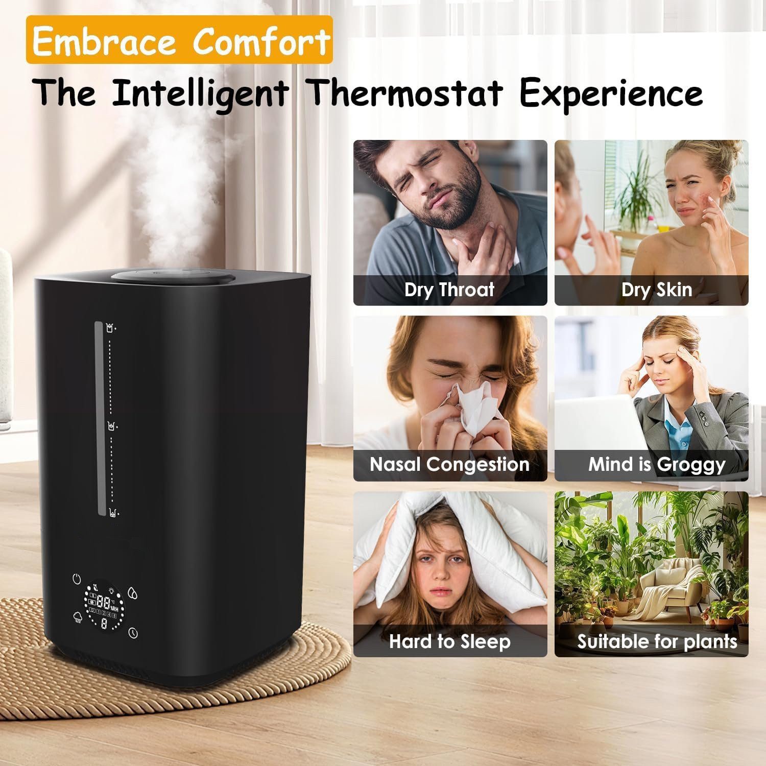 ibettertec Luftbefeuchter Aroma Diffuser Ruhig 30dB Luftbefeuchter, 6 l Wassertank, SleepTimer-Funktion, mit Fernbedienung, automatische Abschaltung