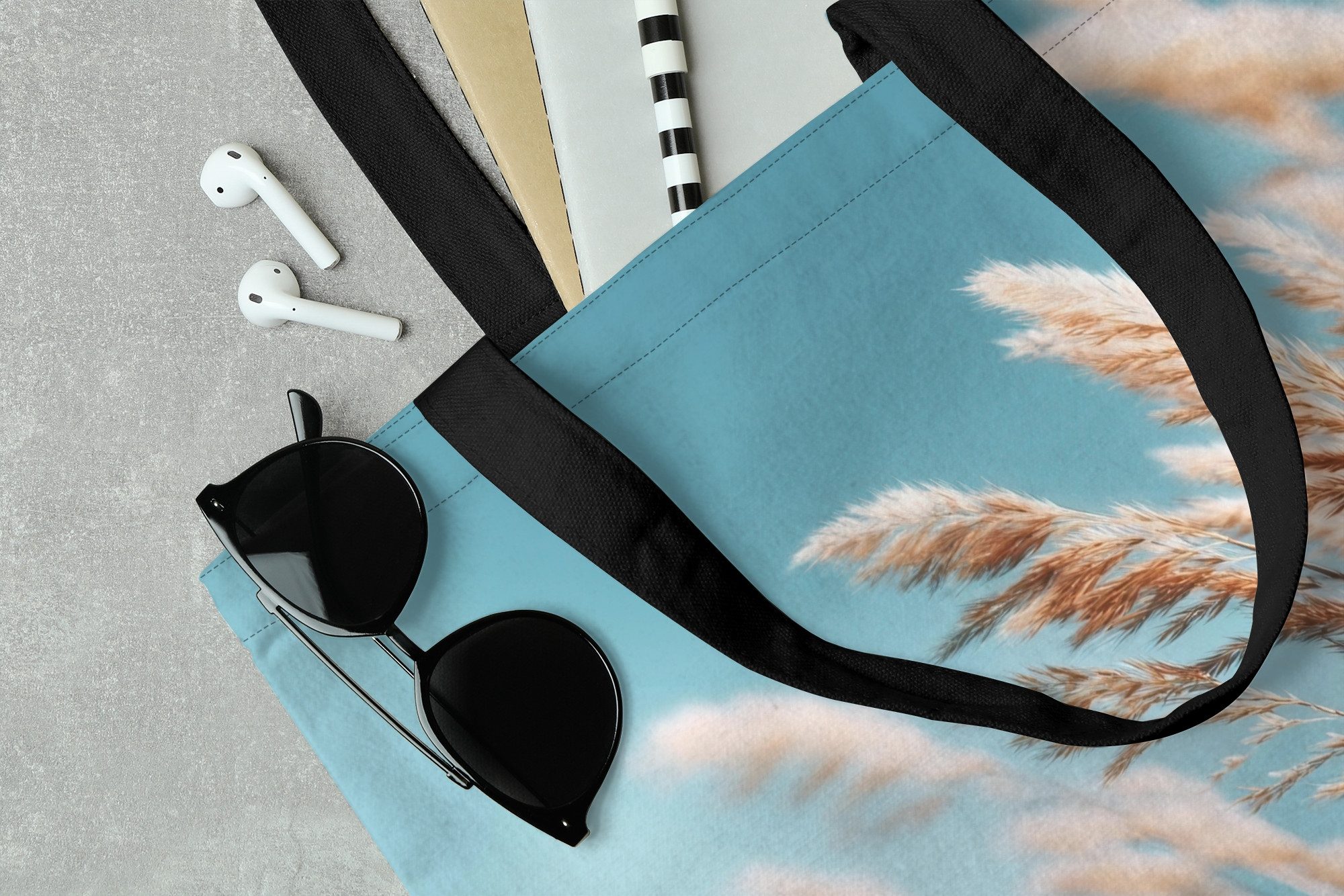 MuchoWow Shopper Ziergras - Wind - Hellbraun, Handtasche, Damen und Herren, Schultertasche, Umhängetasche, Tote Bag