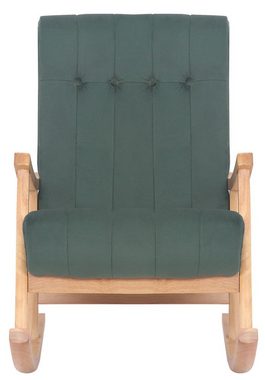 TPFLiving Schaukelstuhl Sarti mit hochwertig gepolsterter Sitzfläche (Schwingstuhl - Relaxstuhl - Relaxsessel - Lehnstuhl), Gestell: Kautschukholz Natura - Sitzfläche: Samt natura/grün