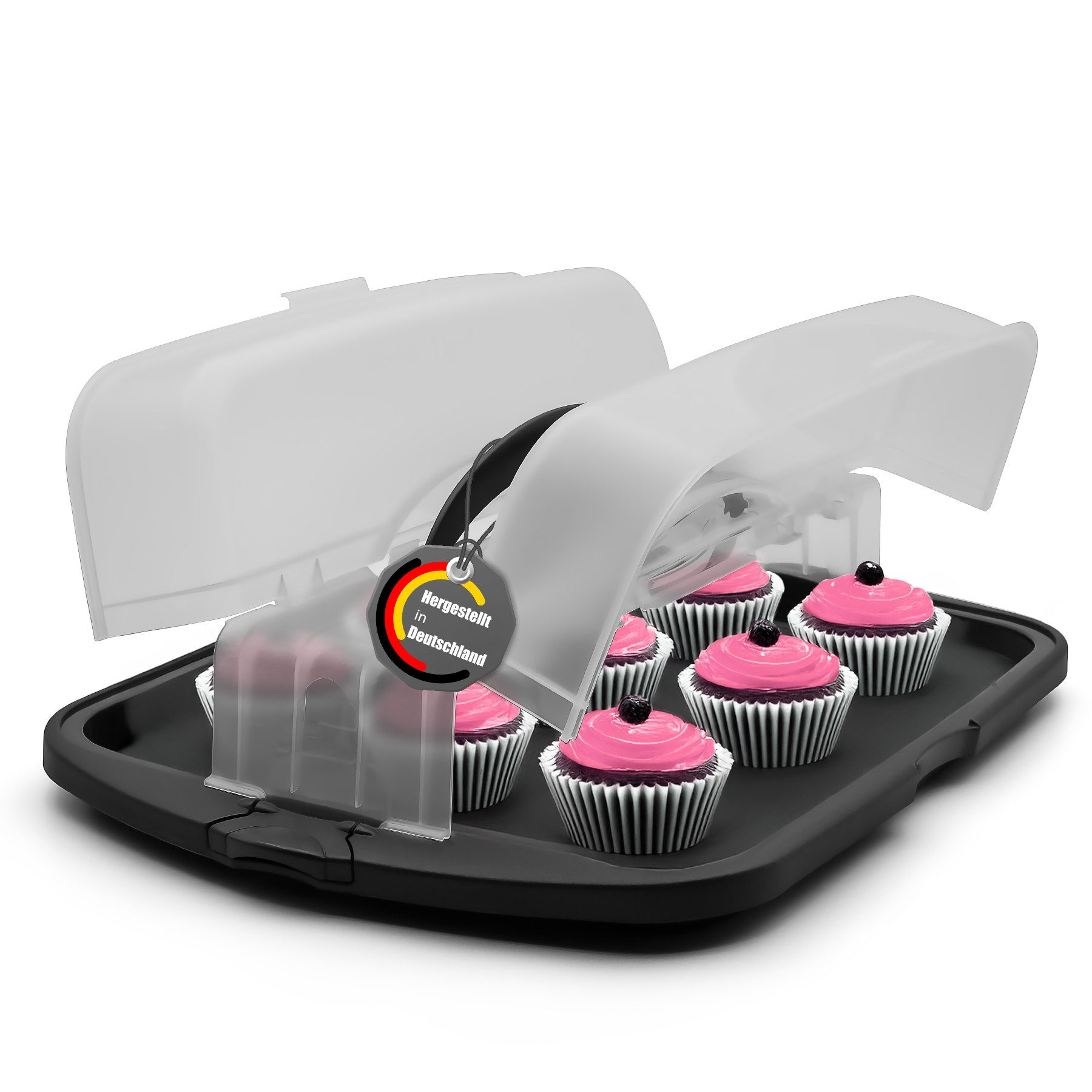 BigDean Kuchentransportbox 1 Kuchen & Muffin Transportbox ideale Partycontainer für jeden Anlass, Kunststoff, (Packung, 1-tlg., Kuchentransportbox), Langlebig, Stabil, Hoher Deckel, Clipverschluss, BPA-Frei