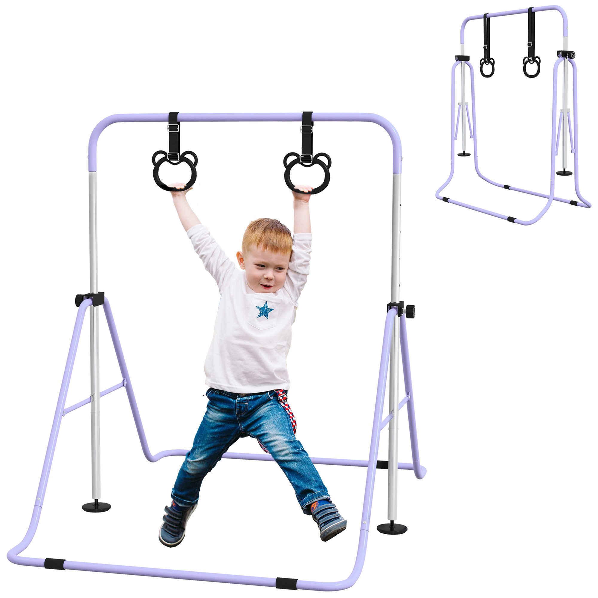 HOMCOM Turnreck Gymnastikstange für Kinder, Turnstange ab 3 Jahre, 88-128cm, (Reckanlage, 1-St., Reckstange), für Indoor bis 50 kg belastbar Stahl Violett